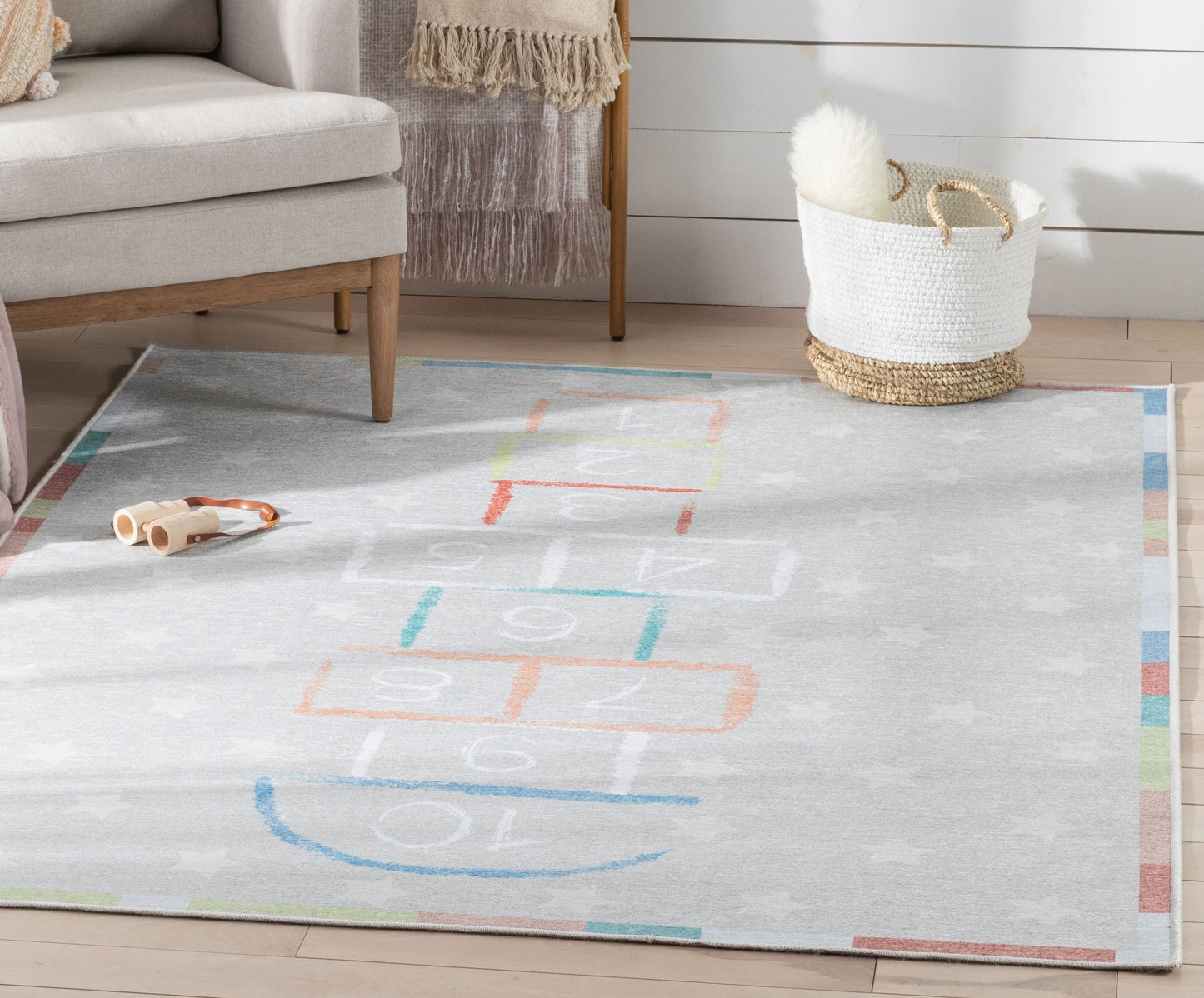 Hopscotch Modern Multi Flat-Weave Washable Kids Rug W-KD-02A