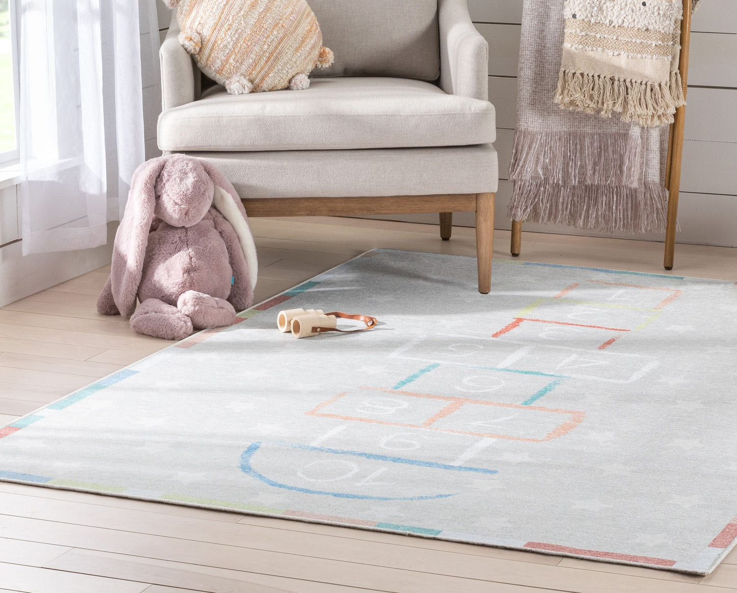 Hopscotch Modern Multi Flat-Weave Washable Kids Rug W-KD-02A