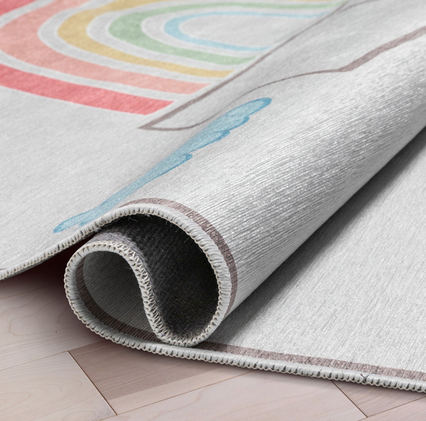 Hopscotch Modern Grey Multi Flat-Weave Washable Kids Rug W-KD-02B