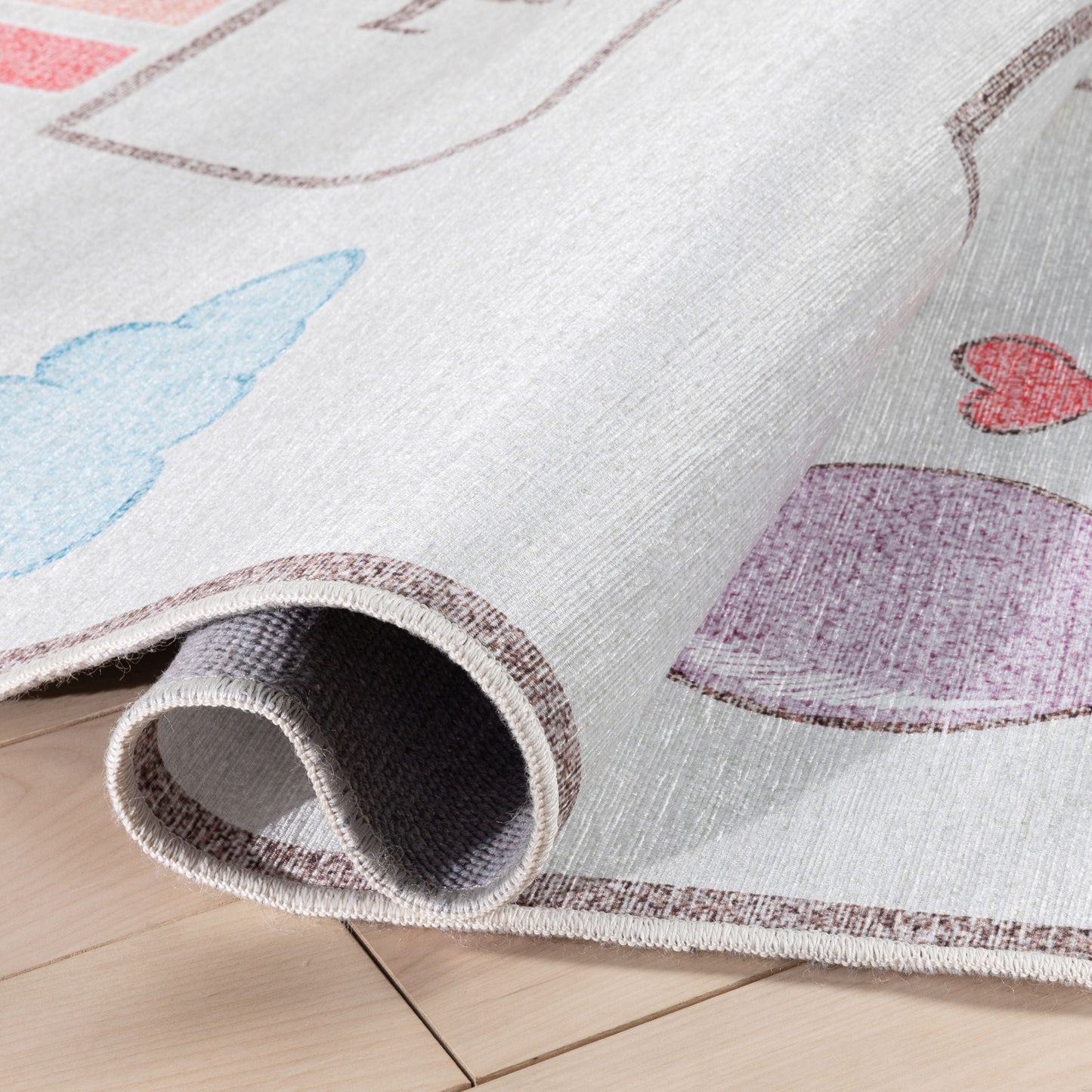 Hopscotch Rainbow Modern Multi Beige Flat-Weave Washable Kids Rug W-KD-02C