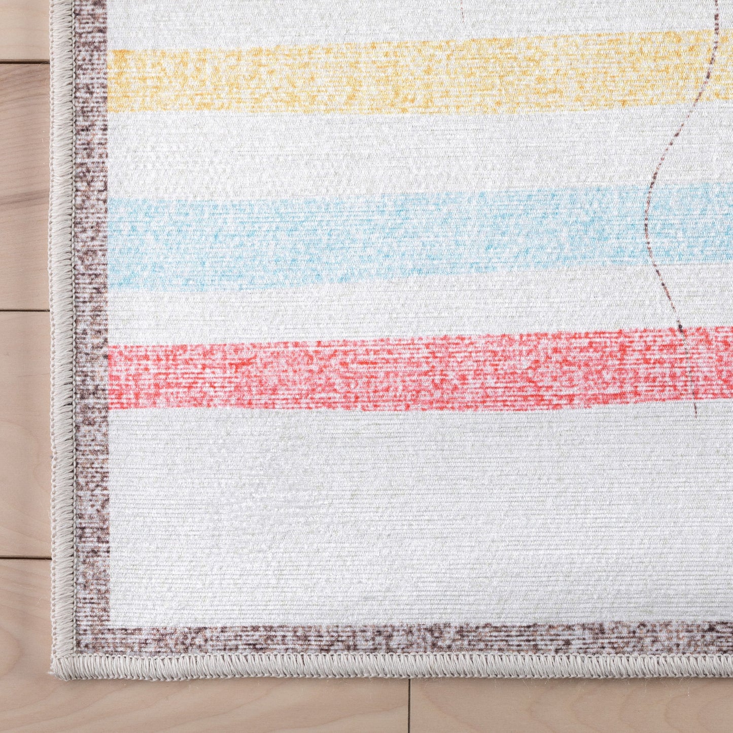 Hopscotch Rainbow Modern Multi Beige Flat-Weave Washable Kids Rug W-KD-02C