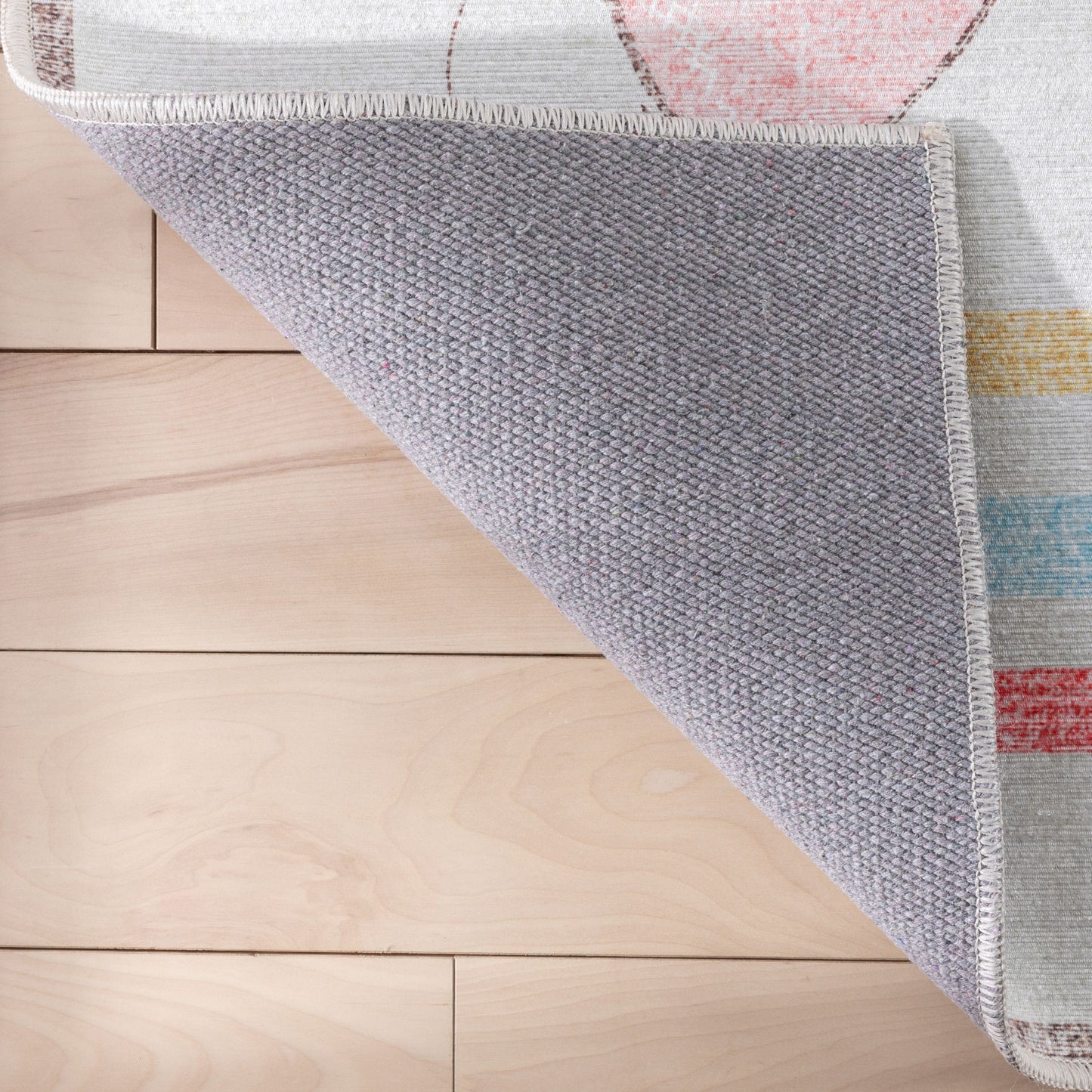 Hopscotch Rainbow Modern Multi Beige Flat-Weave Washable Kids Rug W-KD-02C