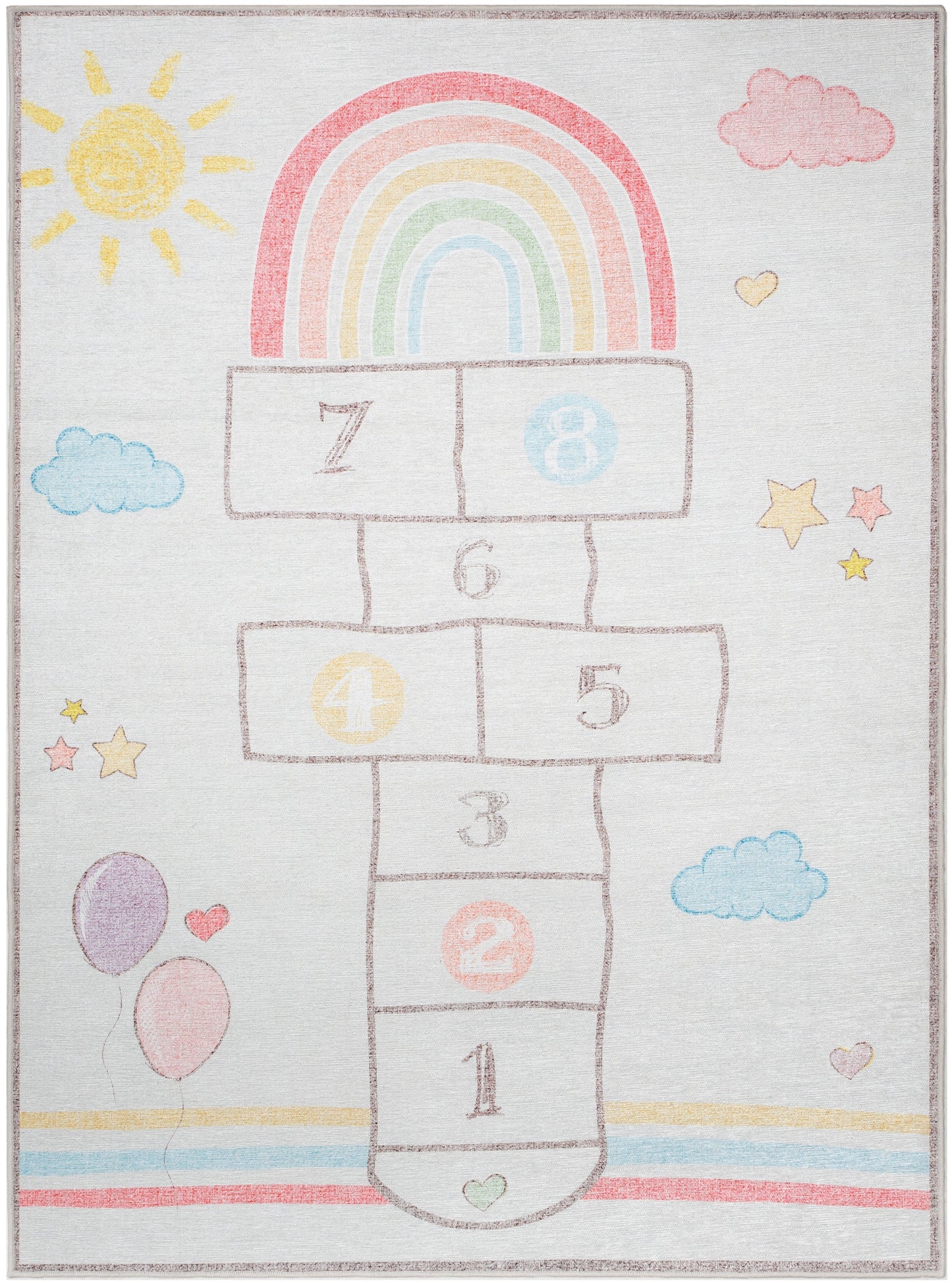 Hopscotch Rainbow Modern Multi Beige Flat-Weave Washable Kids Rug W-KD-02C