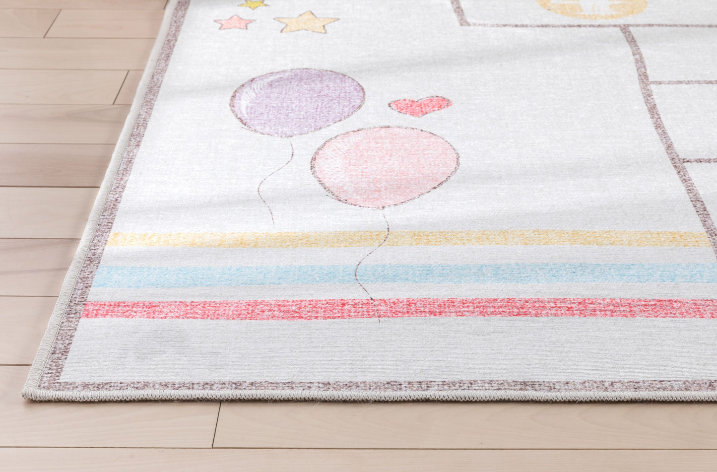 Hopscotch Rainbow Modern Multi Beige Flat-Weave Washable Kids Rug W-KD-02C