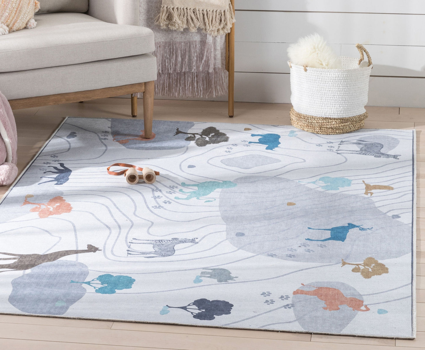 Safari Modern Grey Flat-Weave Washable Kids Rug W-KD-03A