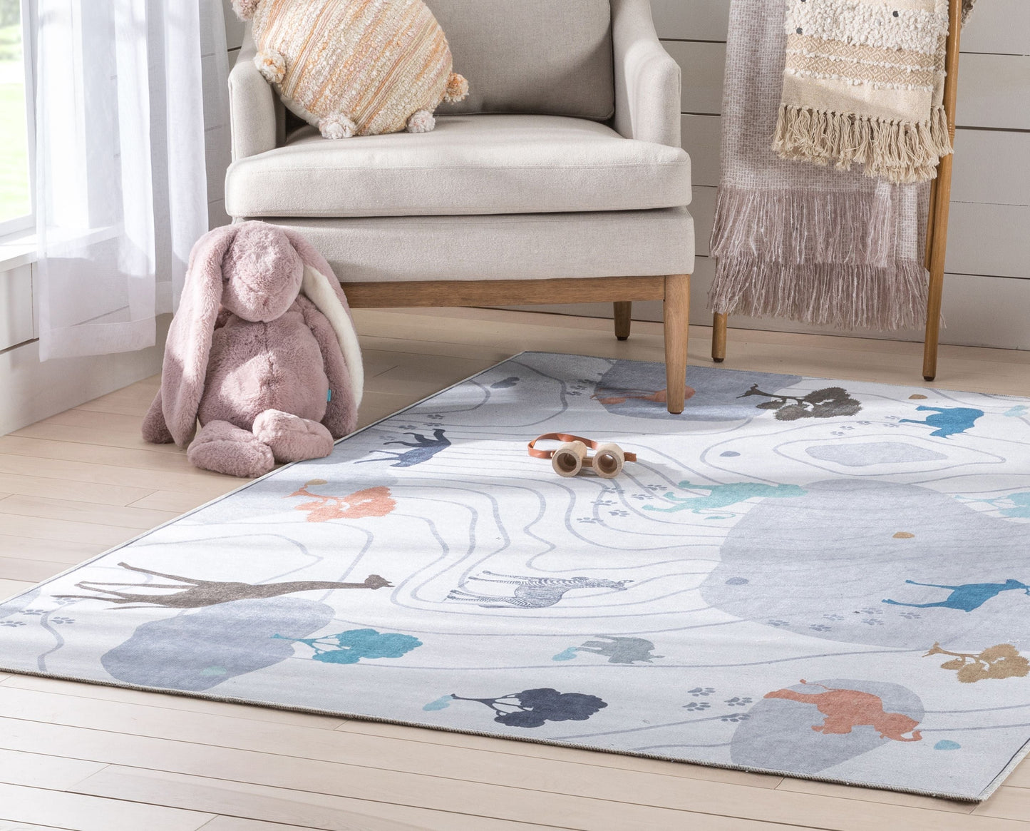 Safari Modern Grey Flat-Weave Washable Kids Rug W-KD-03A