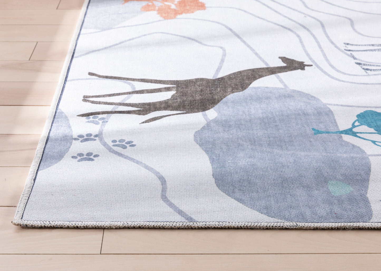Safari Modern Grey Flat-Weave Washable Kids Rug W-KD-03A
