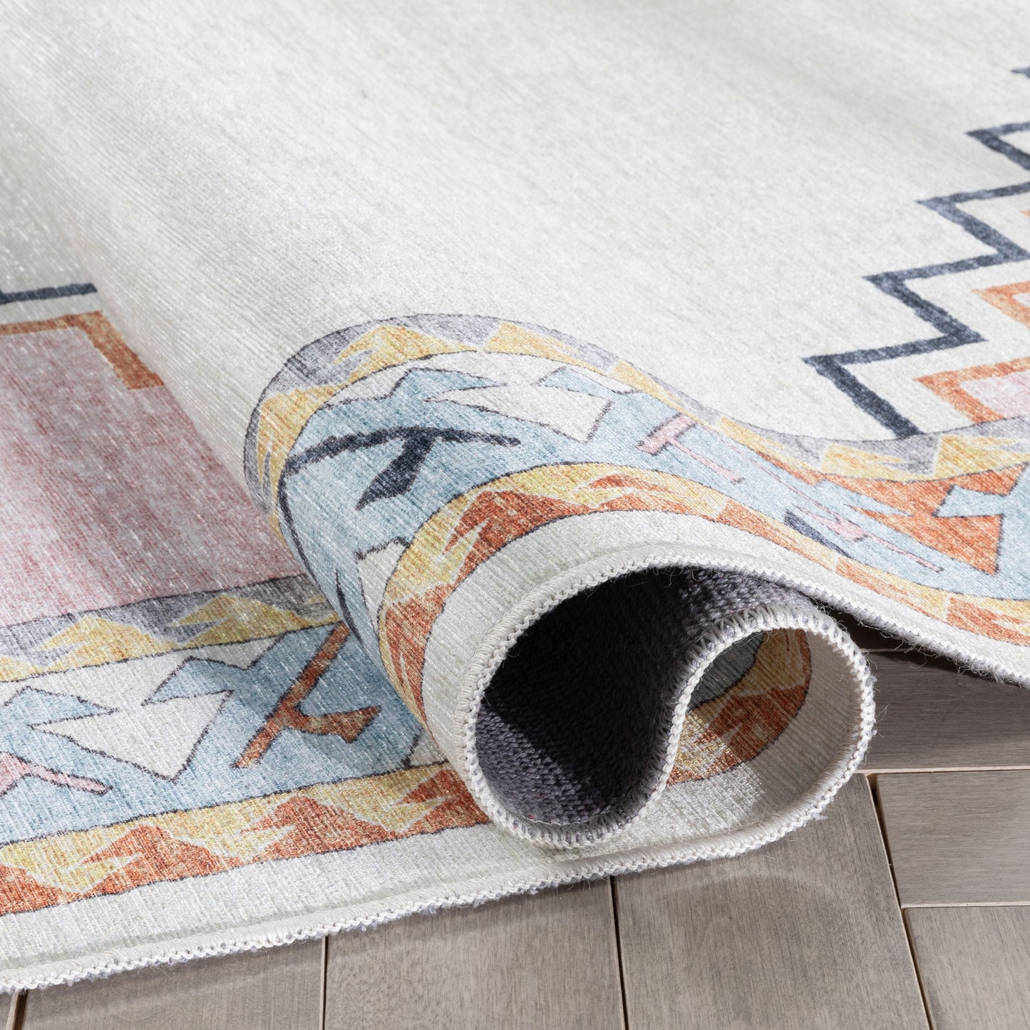 Ethnic Soft Medallion Modern Pink Beige Flat-Weave Washable Kids Rug W-KD-05A