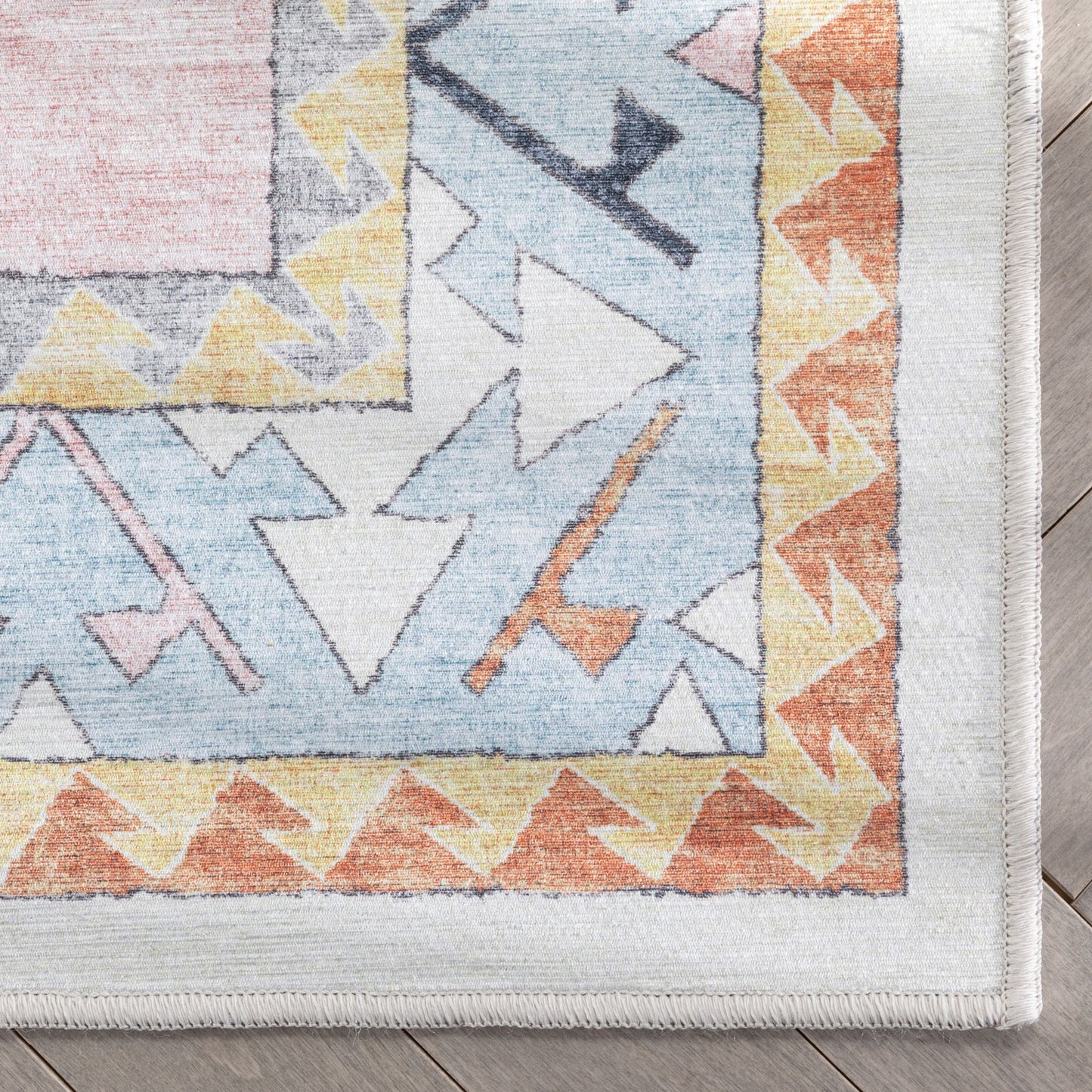Ethnic Soft Medallion Modern Pink Beige Flat-Weave Washable Kids Rug W-KD-05A