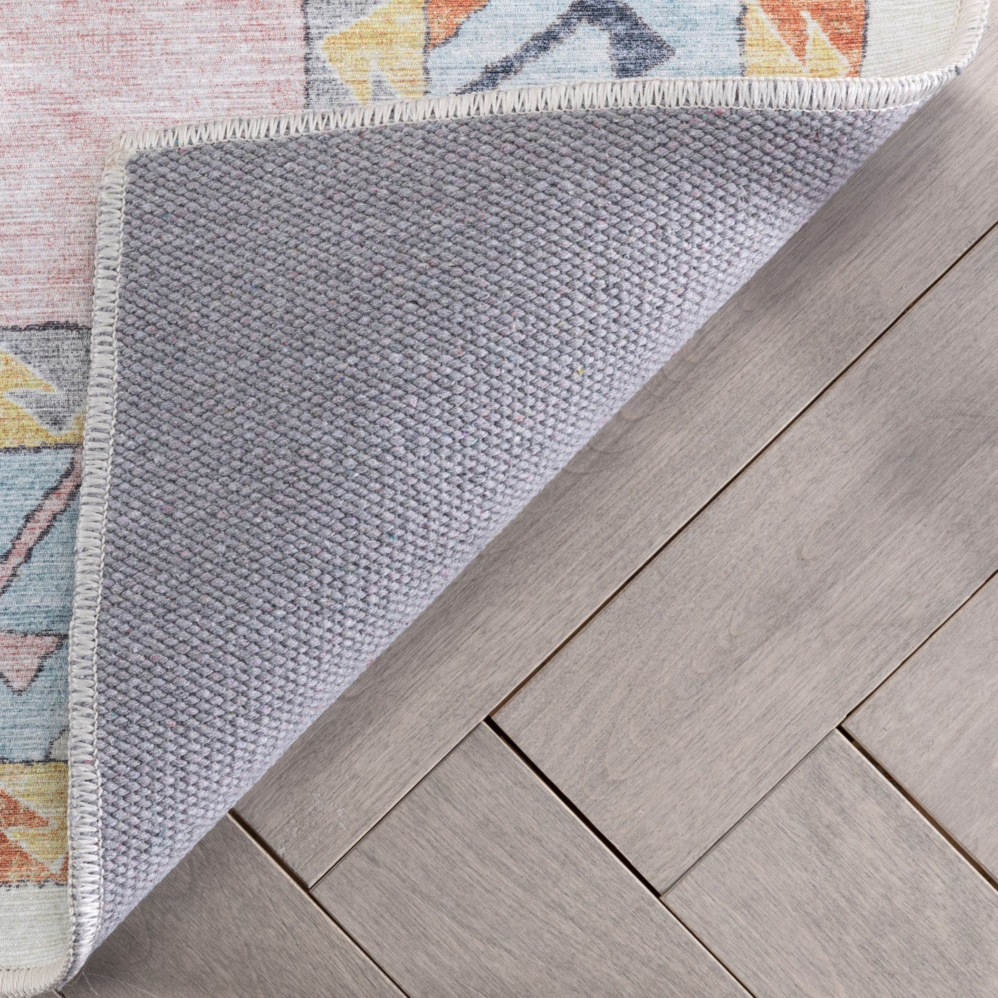 Ethnic Soft Medallion Modern Pink Beige Flat-Weave Washable Kids Rug W-KD-05A