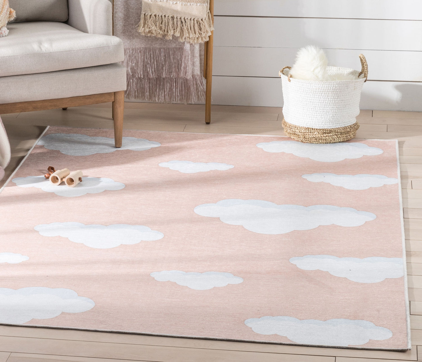Cloud 9 Modern Coral Flat-Weave Washable Kids Rug W-KD-07A