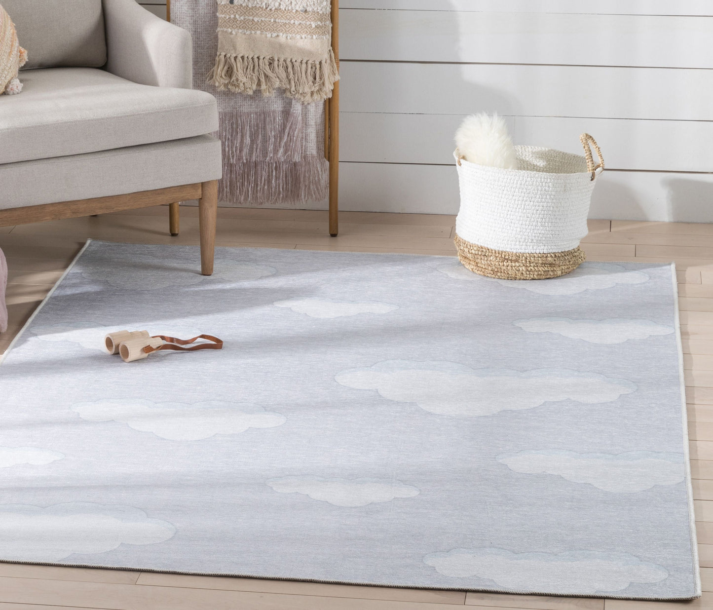 Cloud 9 Modern Grey Flat-Weave Washable Kids Rug W-KD-07G
