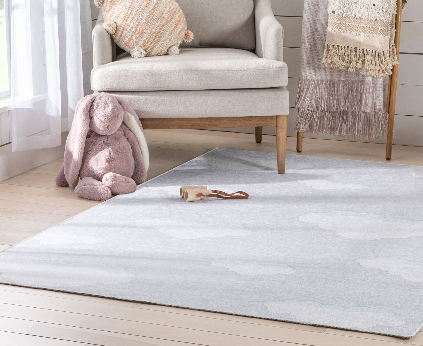 Cloud 9 Modern Grey Flat-Weave Washable Kids Rug W-KD-07G