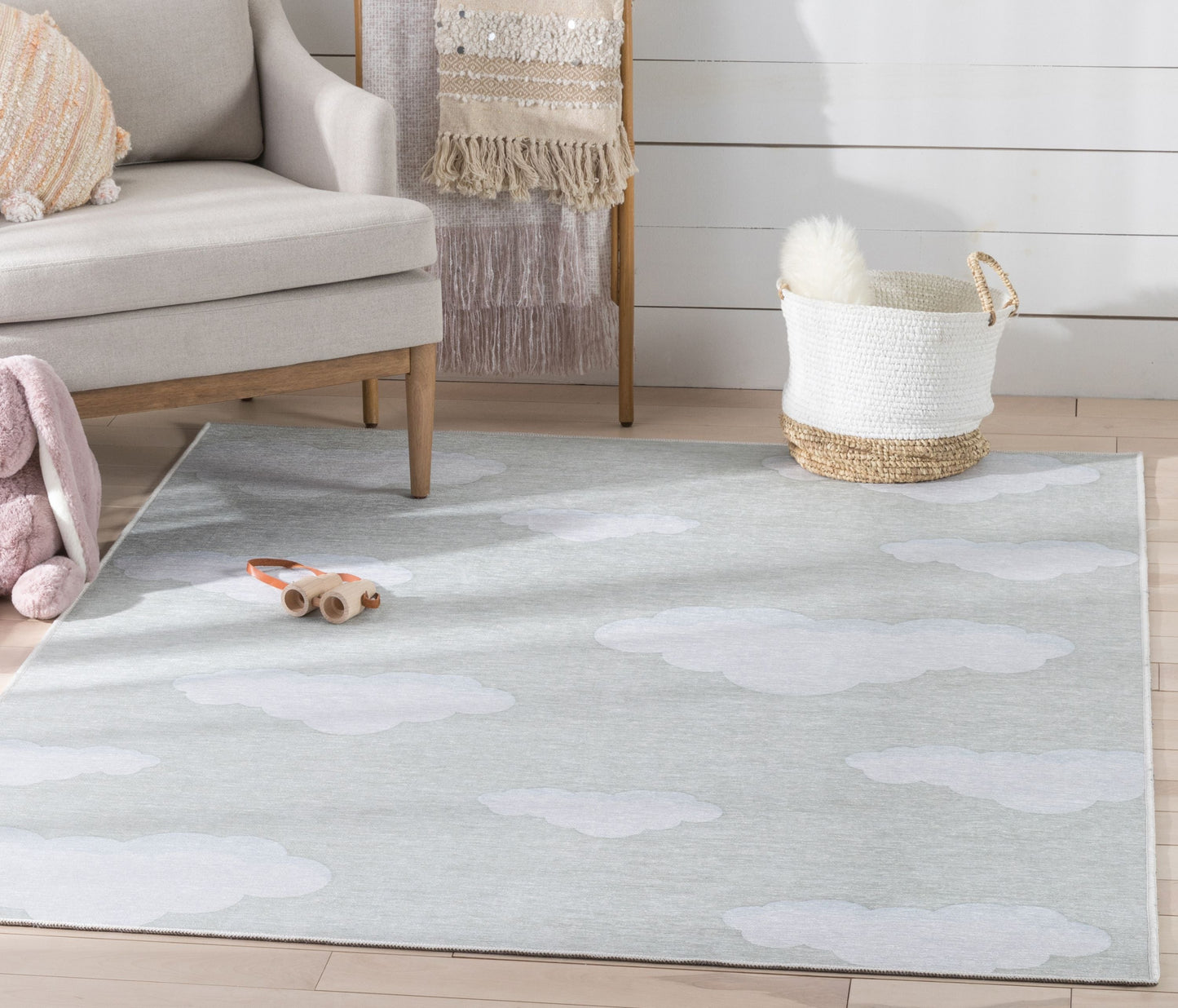 Cloud 9 Modern Linen Flat-Weave Washable Kids Rug W-KD-07I