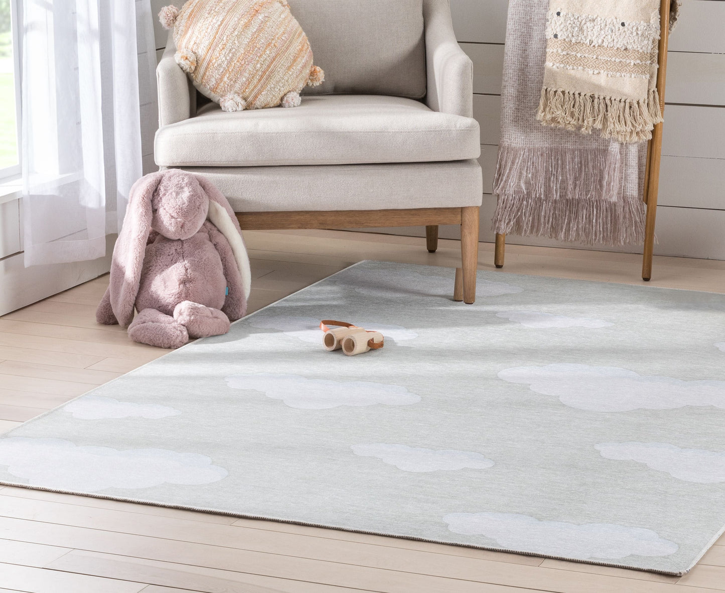 Cloud 9 Modern Linen Flat-Weave Washable Kids Rug W-KD-07I