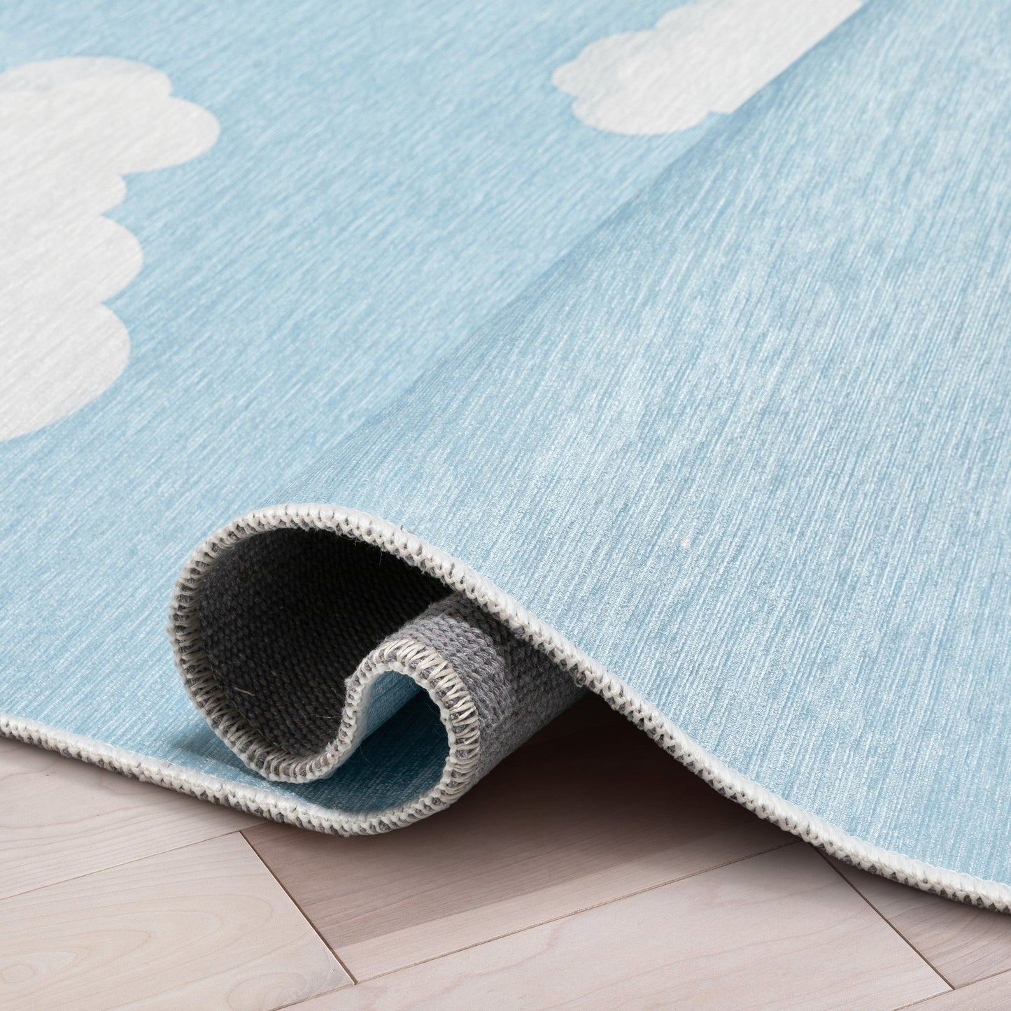 Cloud 9 Modern Blue Flat-Weave Washable Kids Rug W-KD-07J