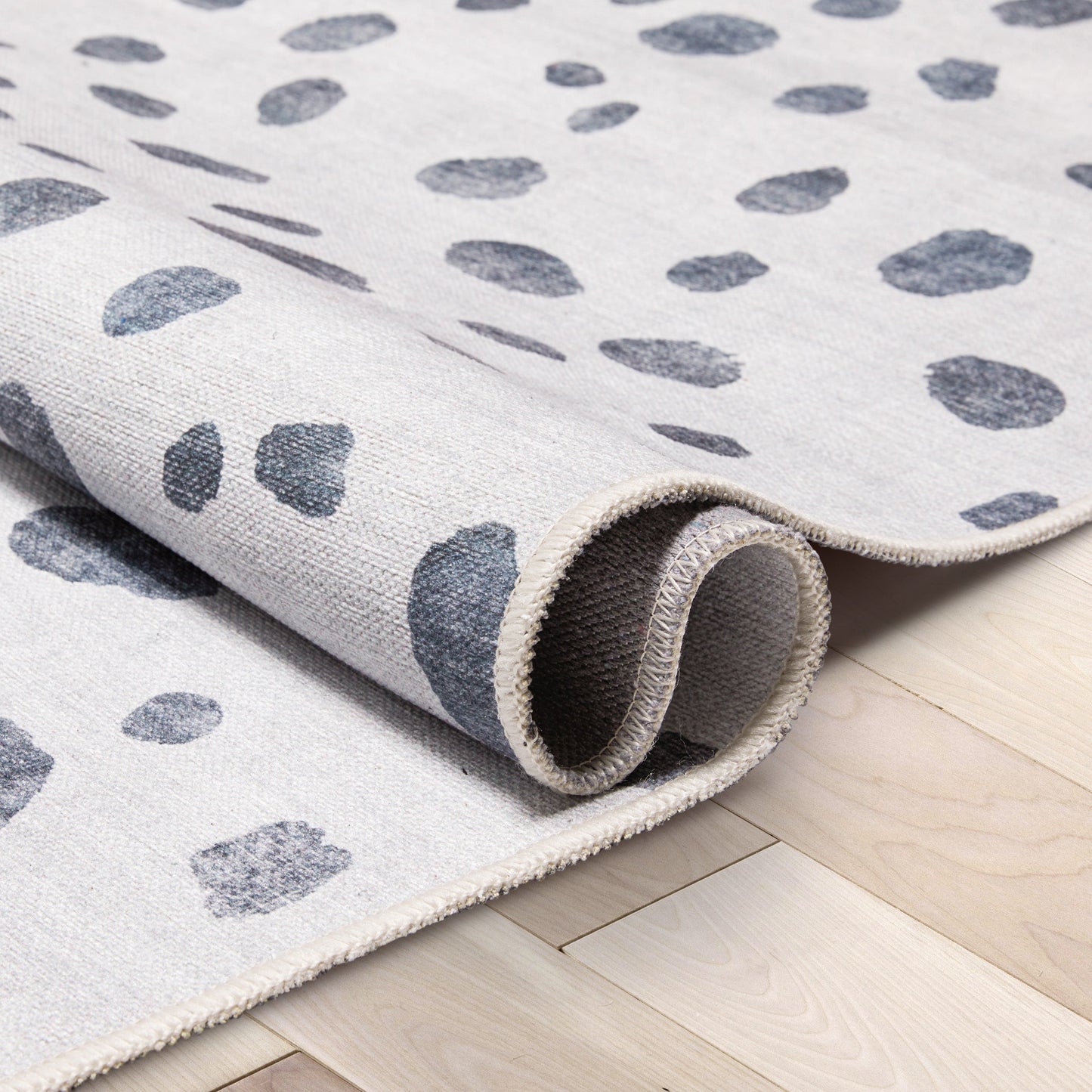Animal Dots Modern Ivory Black Flat-Weave Washable Area Rug W-KD-08A