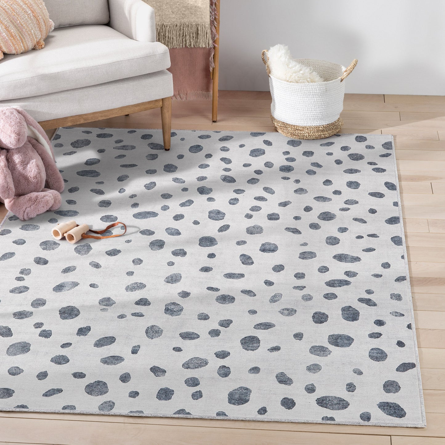 Animal Dots Modern Ivory Black Flat-Weave Washable Area Rug W-KD-08A