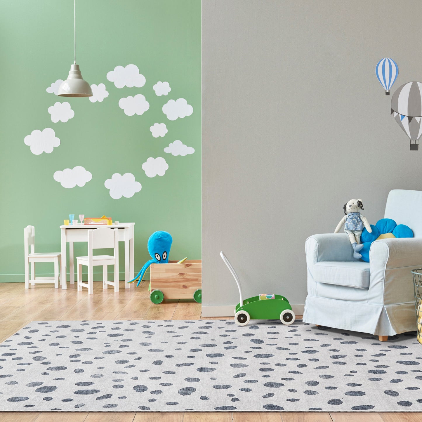 Animal Dots Modern Ivory Black Flat-Weave Washable Area Rug W-KD-08A