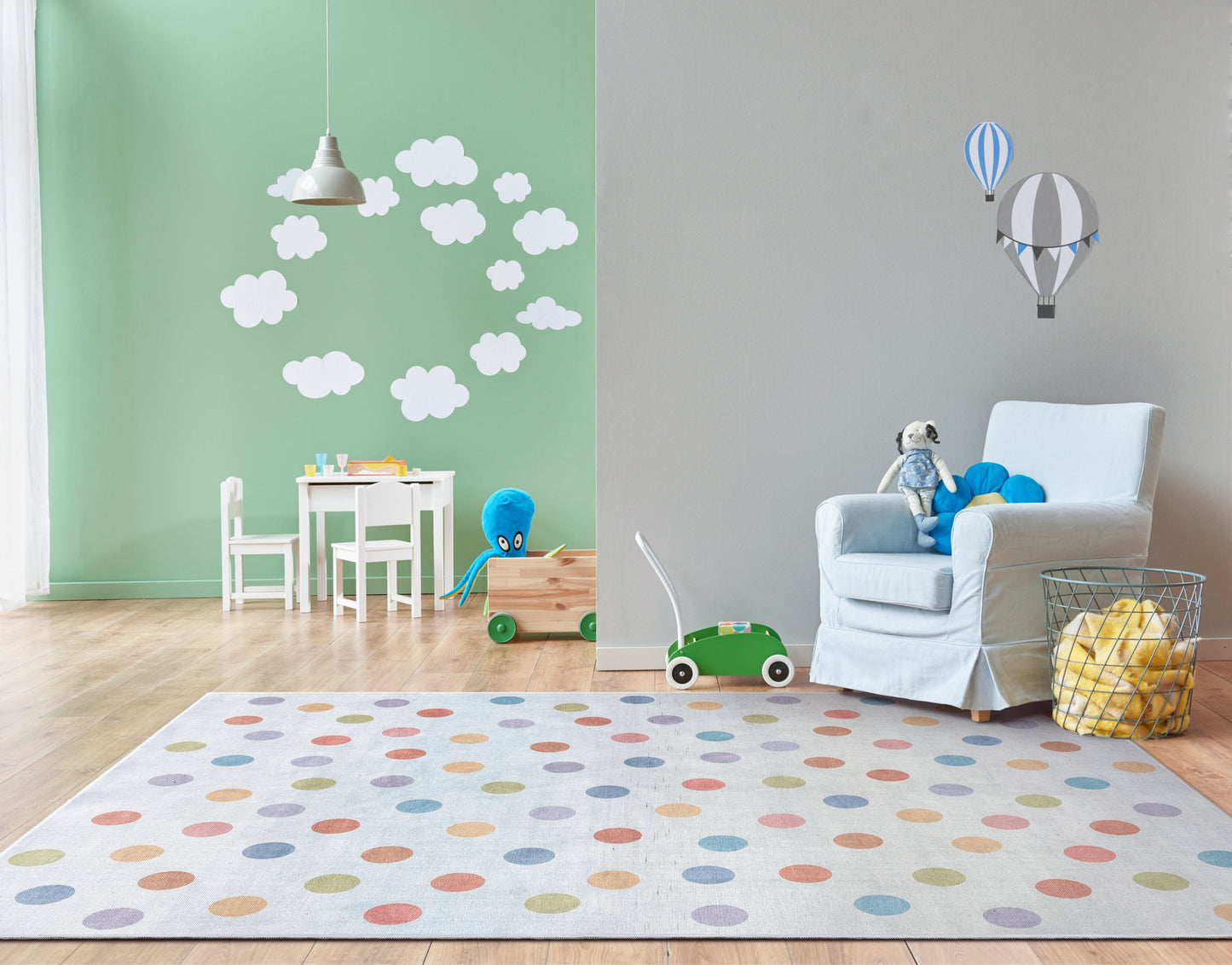 Multi Dot Modern Multi Color Flat-Weave Washable Area Rug W-KD-10A