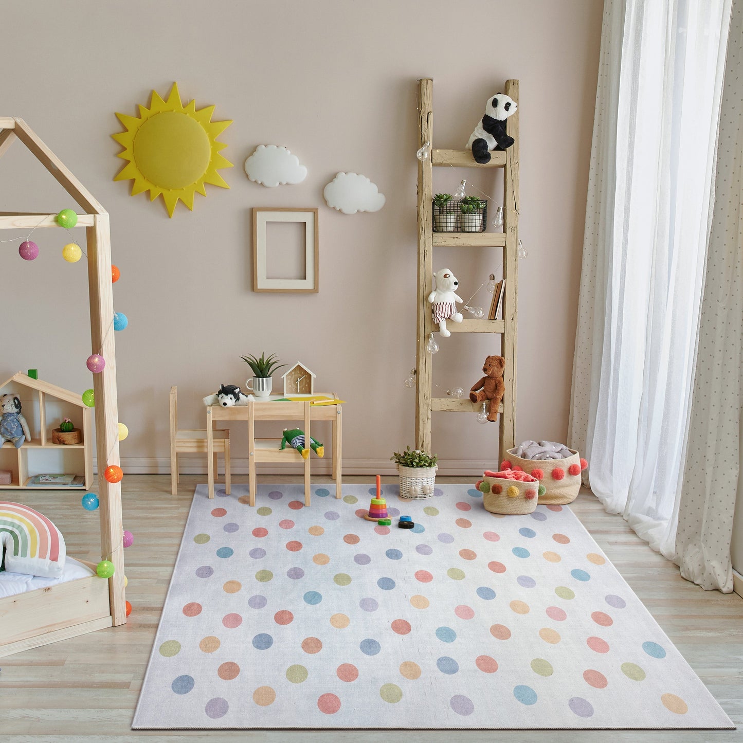 Multi Dot Modern Multi Color Flat-Weave Washable Area Rug W-KD-10A