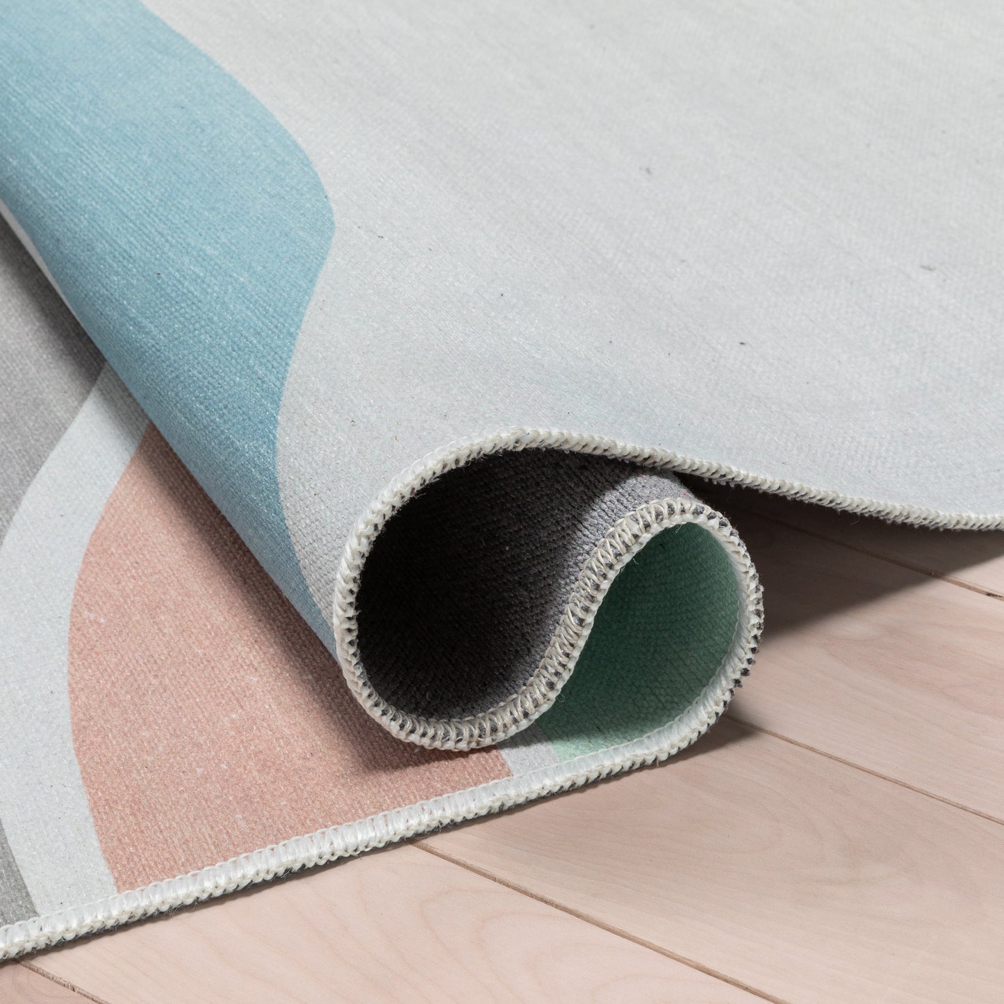 Curved Rainbow Modern Multi Color Pastel Flat-Weave Washable Area Rug W-KD-12A