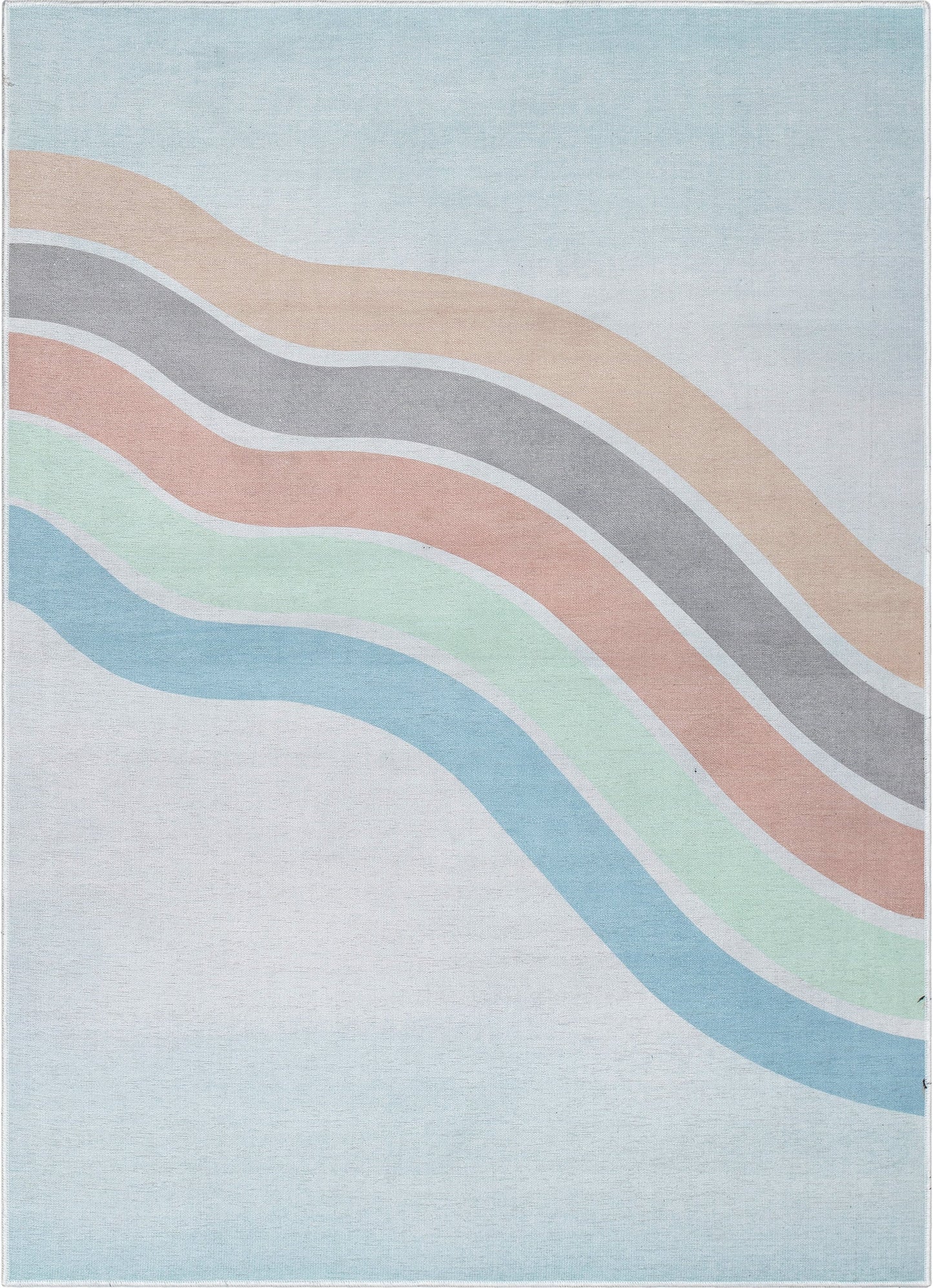 Curved Rainbow Modern Multi Color Pastel Flat-Weave Washable Area Rug W-KD-12A