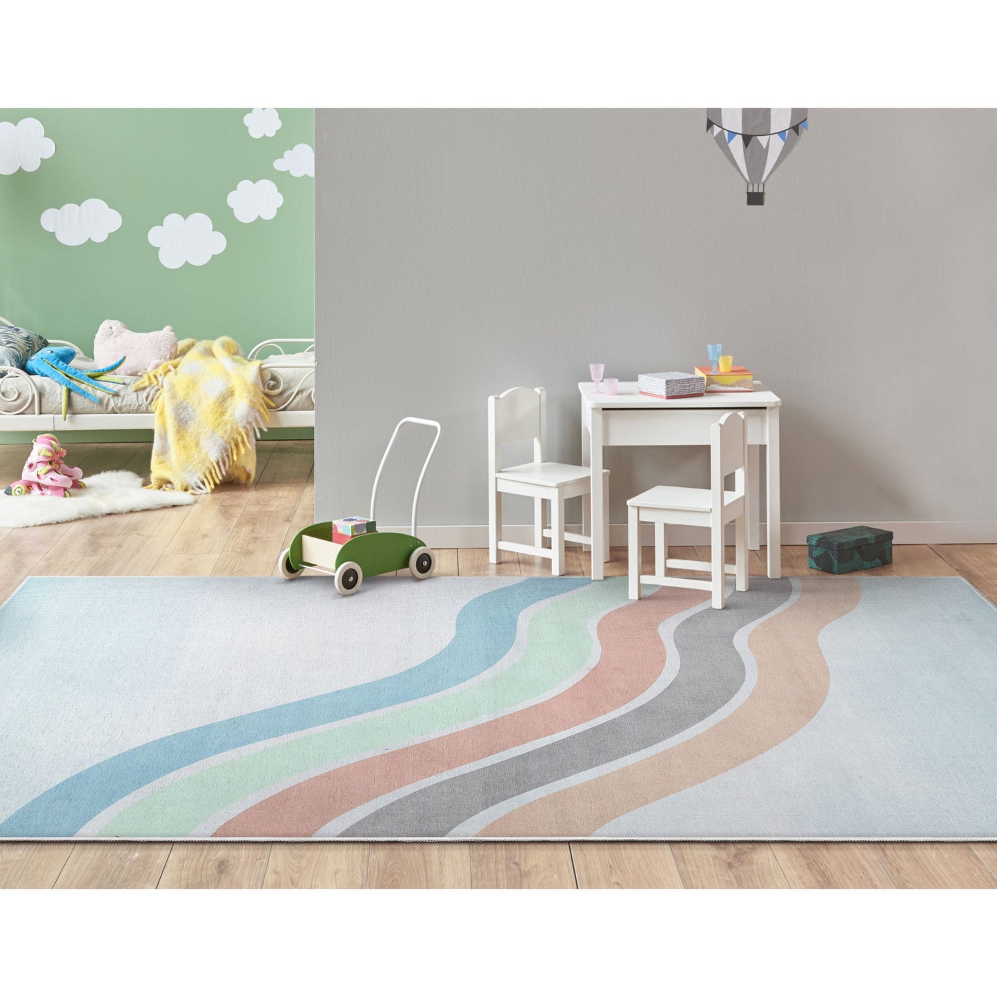 Curved Rainbow Modern Multi Color Pastel Flat-Weave Washable Area Rug W-KD-12A