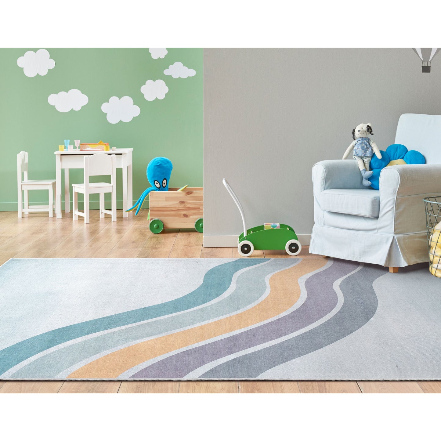 Curved Rainbow Modern Multi Color Purple Flat-Weave Washable Area Rug W-KD-12E