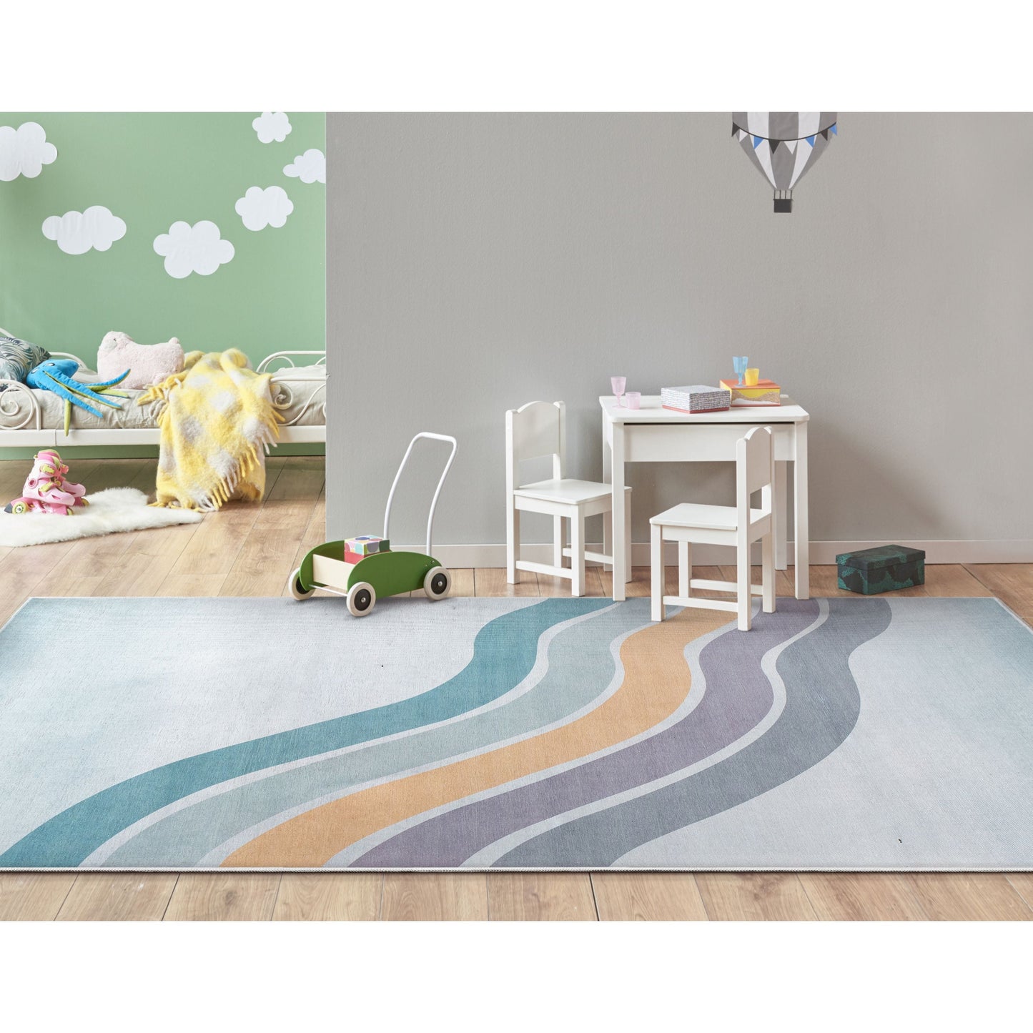 Curved Rainbow Modern Multi Color Purple Flat-Weave Washable Area Rug W-KD-12E