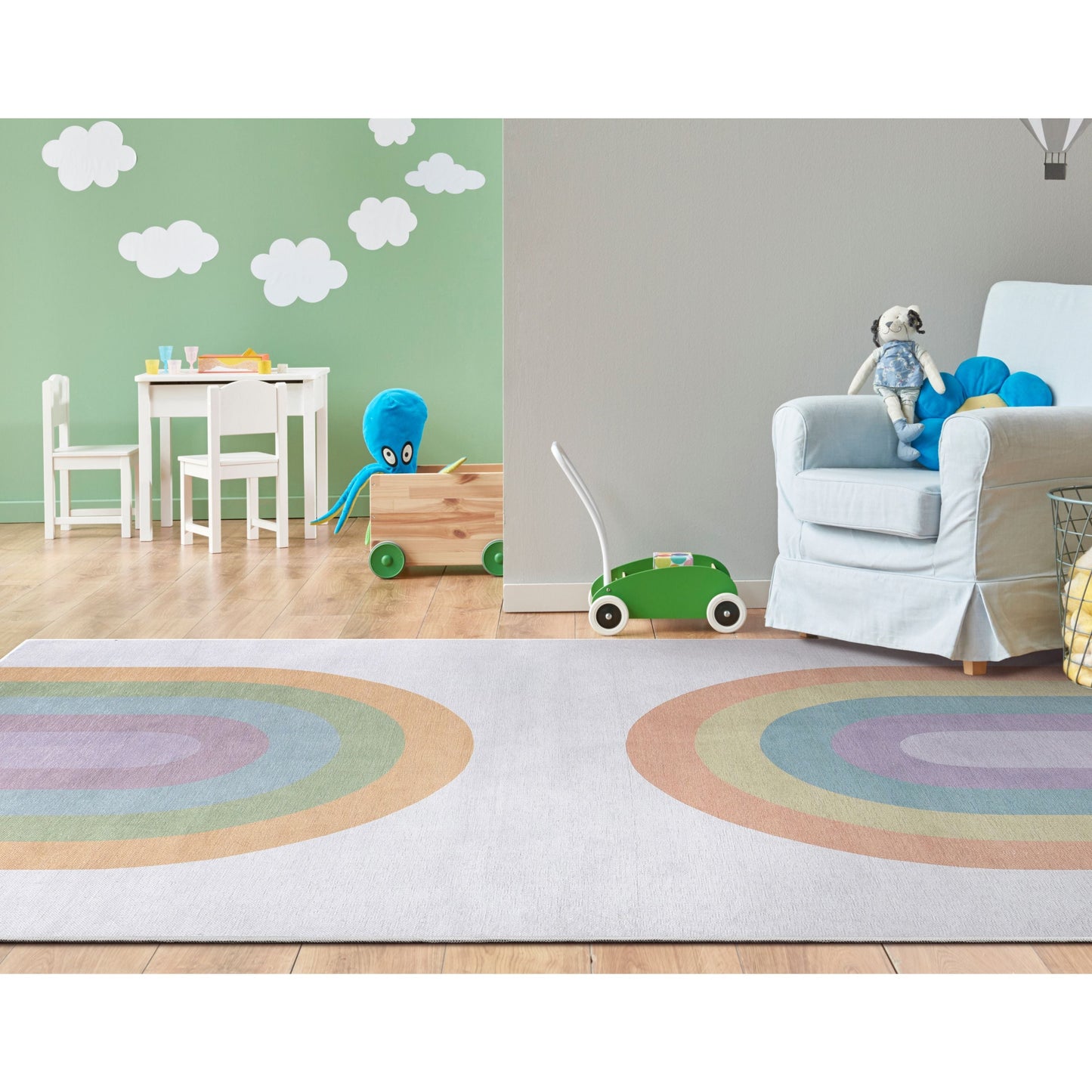 Rainbow Watercolor Modern Multi Color Flat-Weave Washable Area Rug W-KD-13B