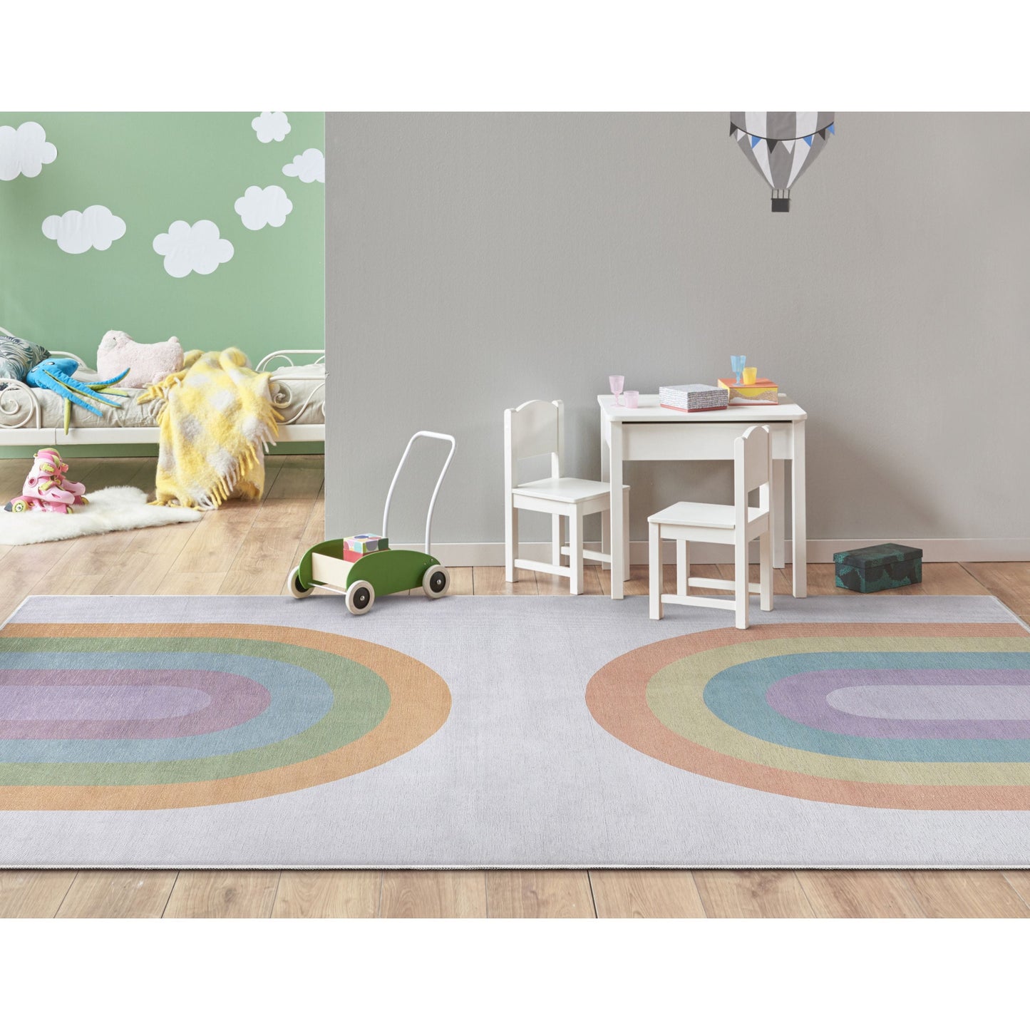 Rainbow Watercolor Modern Multi Color Flat-Weave Washable Area Rug W-KD-13B