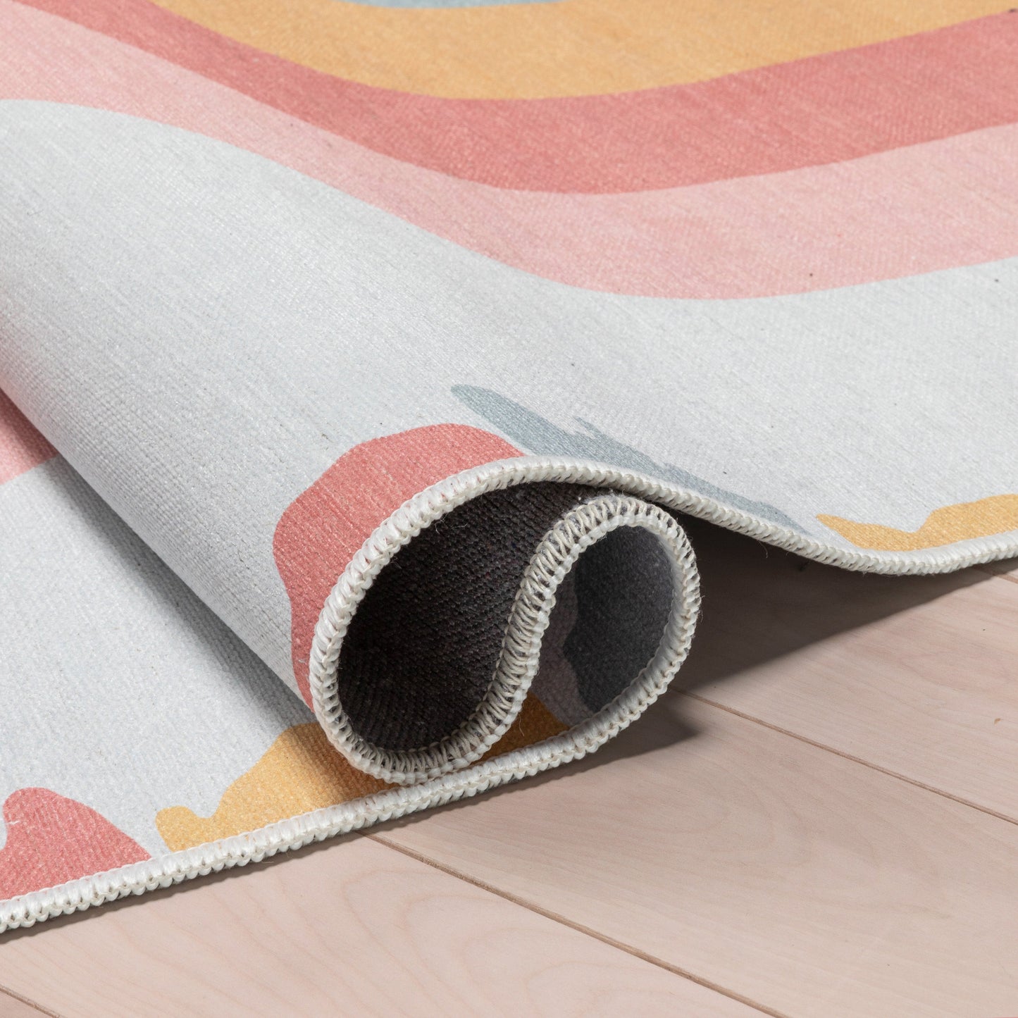 Crescent Rainbow Modern Multi Color Flat-Weave Washable Area Rug W-KD-14A