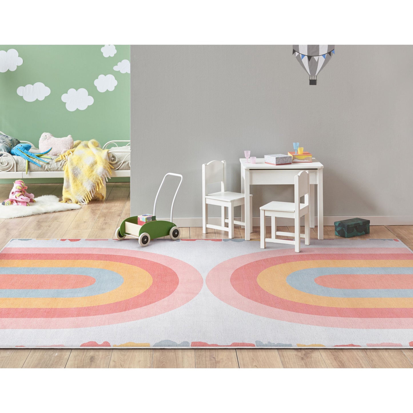 Crescent Rainbow Modern Multi Color Flat-Weave Washable Area Rug W-KD-14A