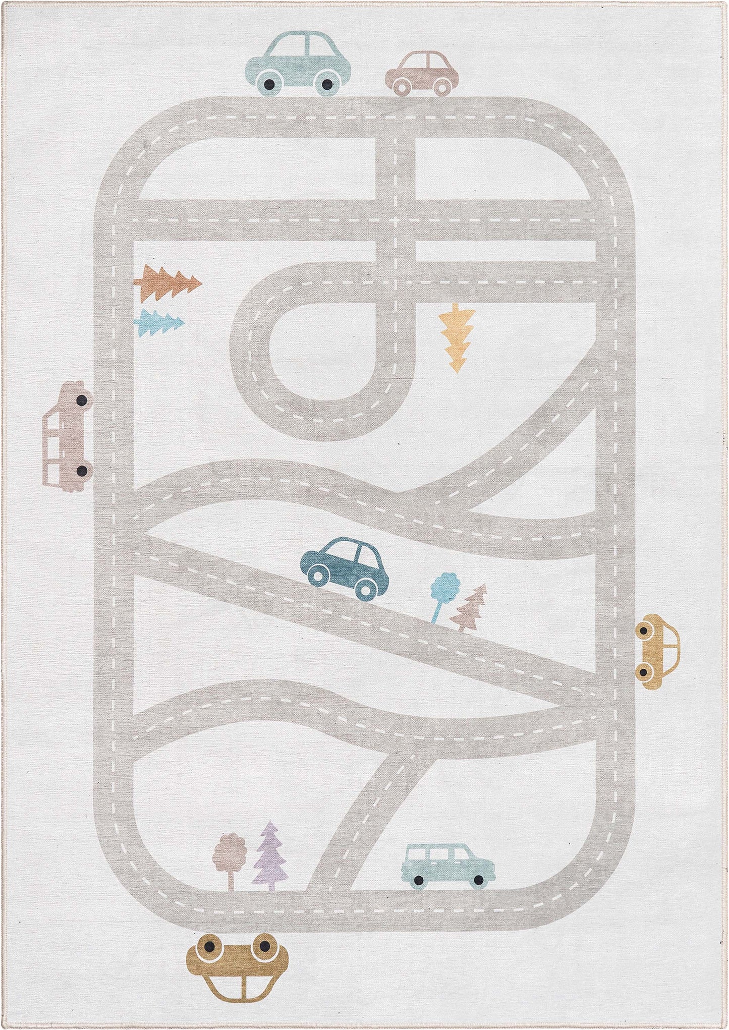 Playful Roads Modern Grey Flat-Weave Washable Area Rug W-KD-19A