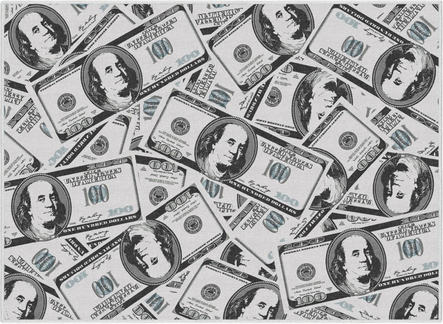 Hundred Dollar Bill Stacked Green Flat-Weave Washable Novelty Runner Rug W-MN-05A