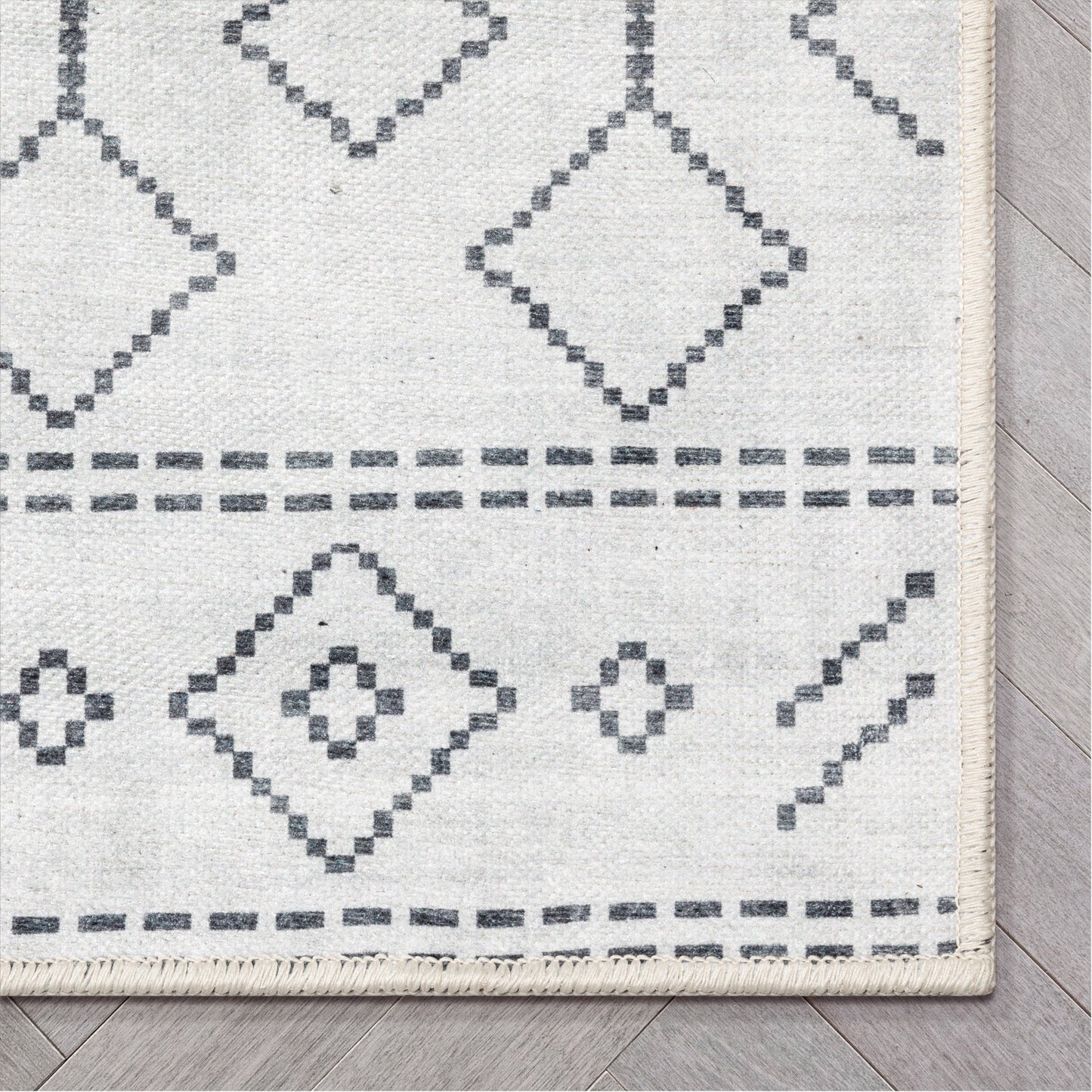 Anastasia Moroccan Trellis Pattern Ivory Grey Flat-Weave Washable Area Rug W-MR-01A