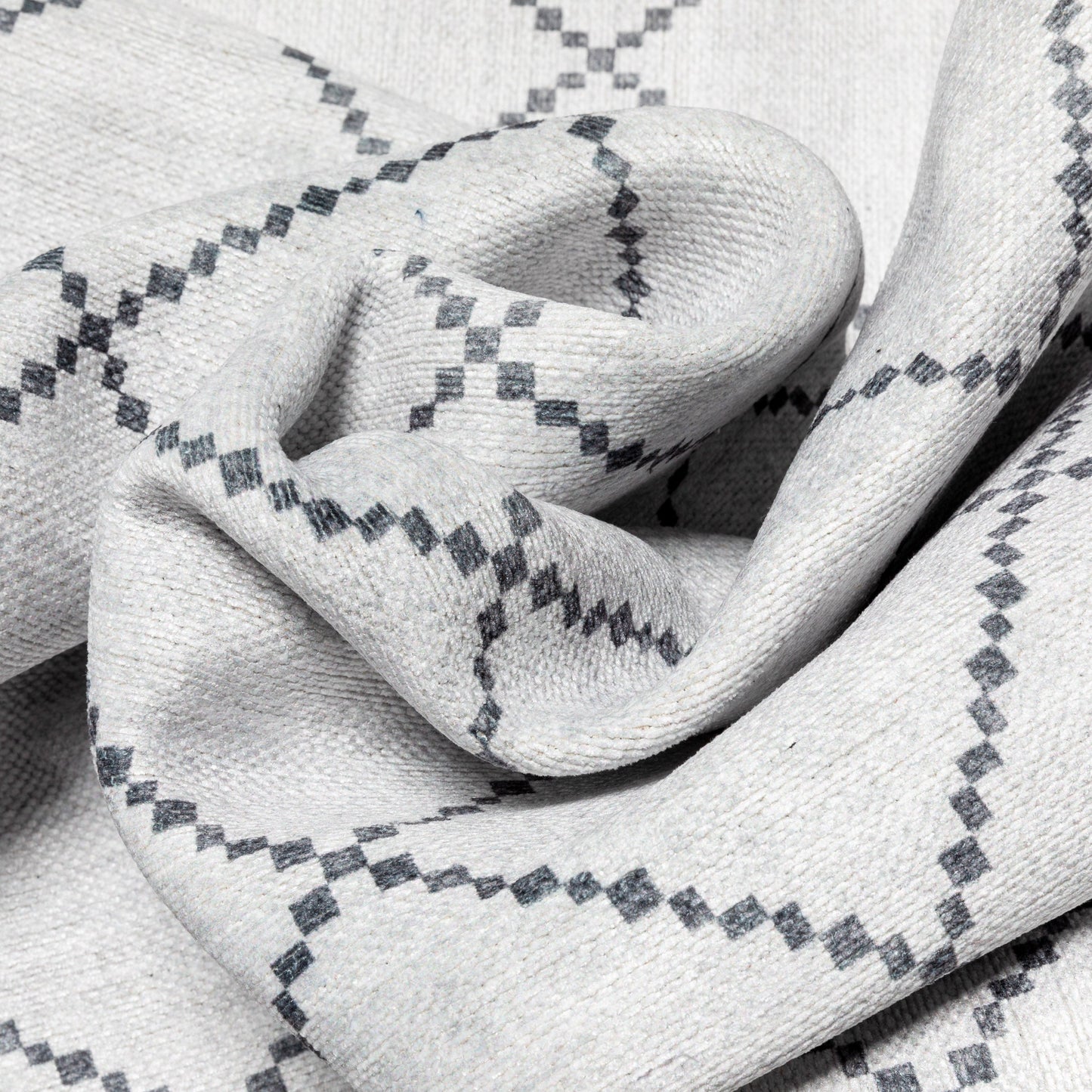 Anastasia Moroccan Trellis Pattern Ivory Grey Flat-Weave Washable Area Rug W-MR-01A