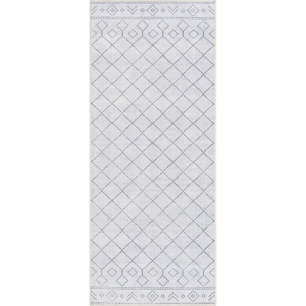 Anastasia Moroccan Trellis Pattern Ivory Grey Flat-Weave Washable Area Rug W-MR-01A
