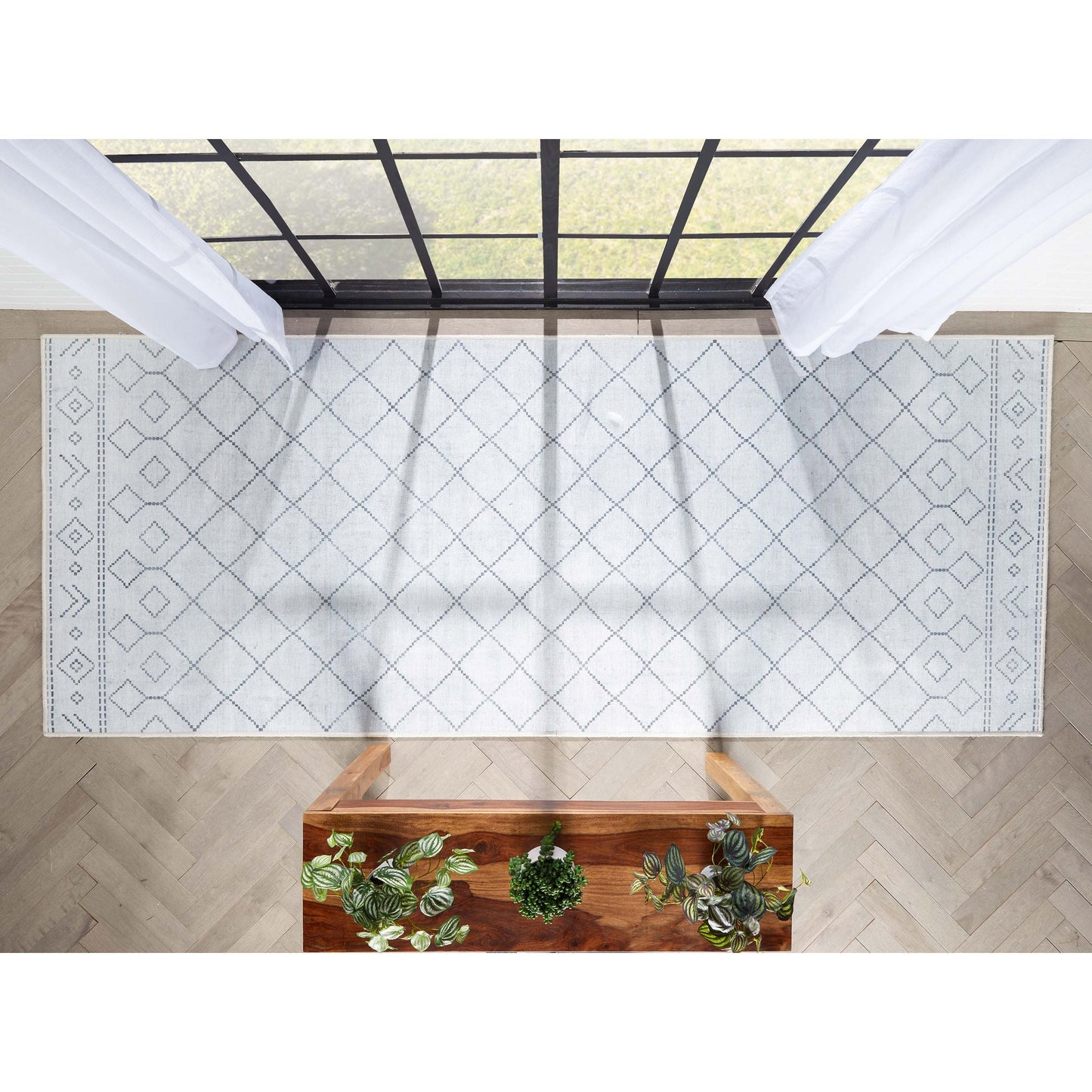 Anastasia Moroccan Trellis Pattern Ivory Grey Flat-Weave Washable Area Rug W-MR-01A