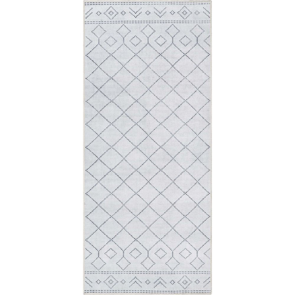 Anastasia Moroccan Trellis Pattern Ivory Grey Flat-Weave Washable Area Rug W-MR-01A