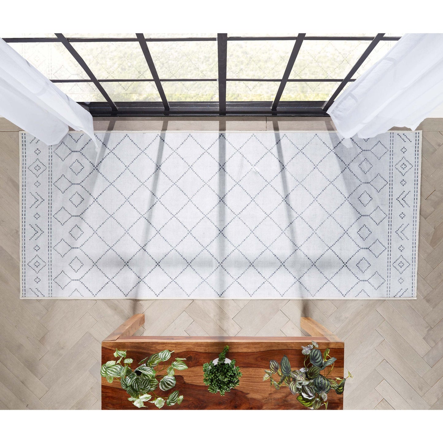 Anastasia Moroccan Trellis Pattern Ivory Grey Flat-Weave Washable Area Rug W-MR-01A