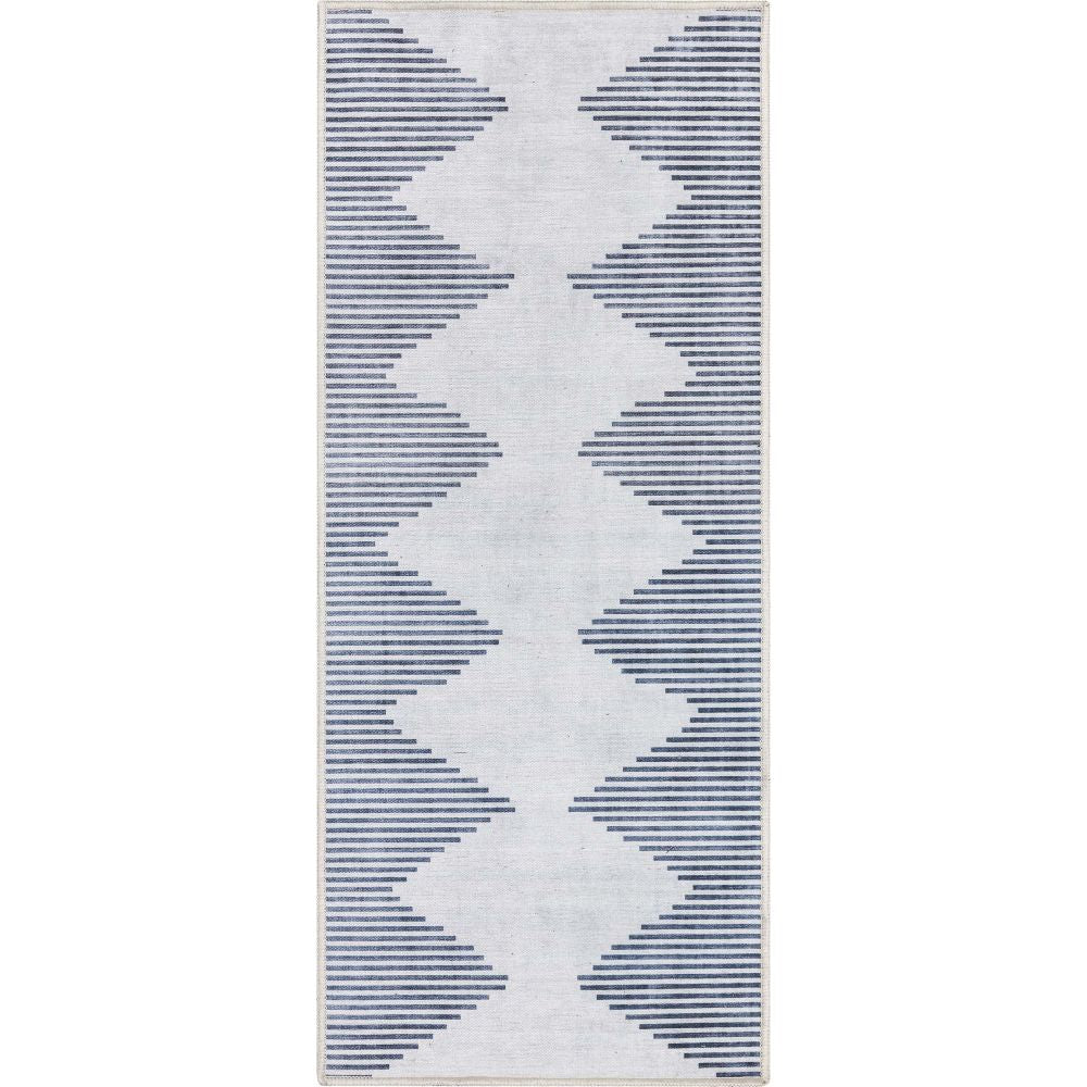 Bree Moroccan Diamond Stripes Ivory Grey Flat-Weave Washable Area Rug W-MR-03A