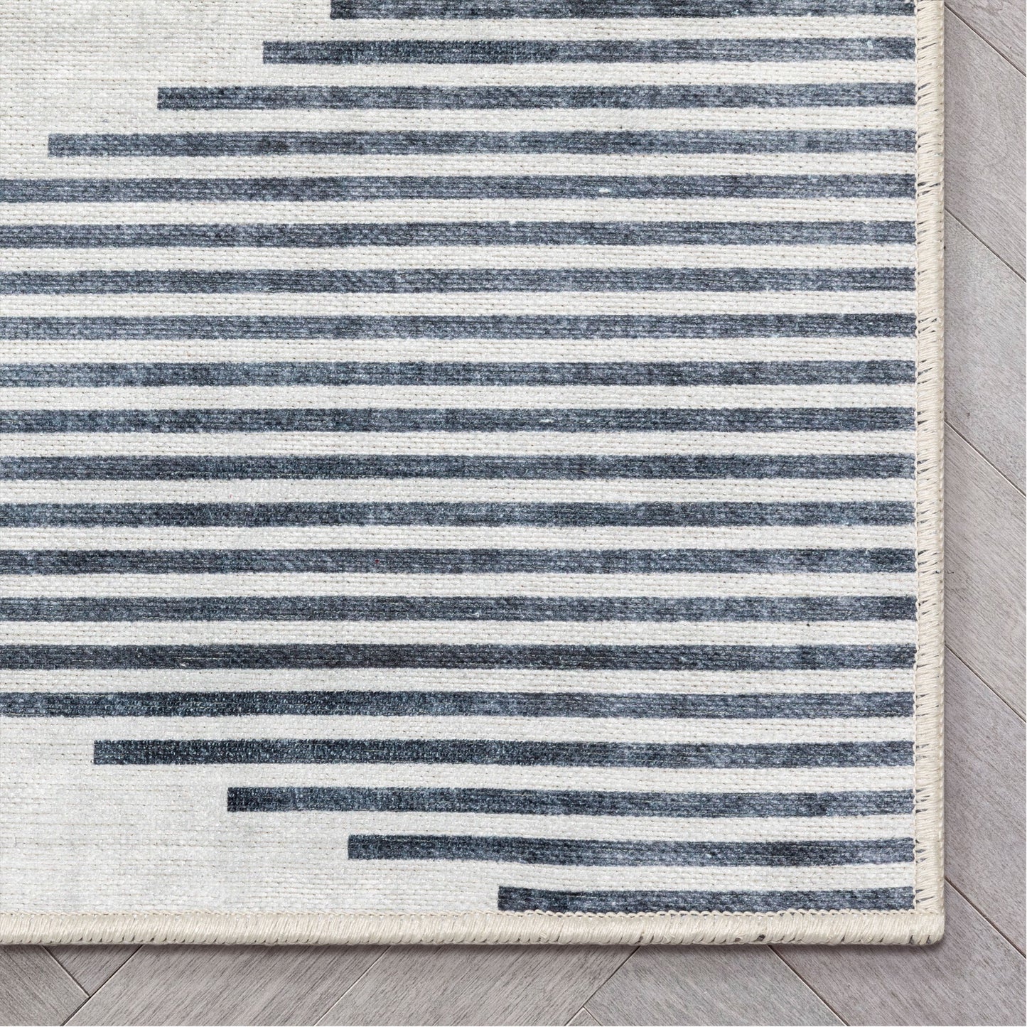 Bree Moroccan Diamond Stripes Ivory Grey Flat-Weave Washable Area Rug W-MR-03A