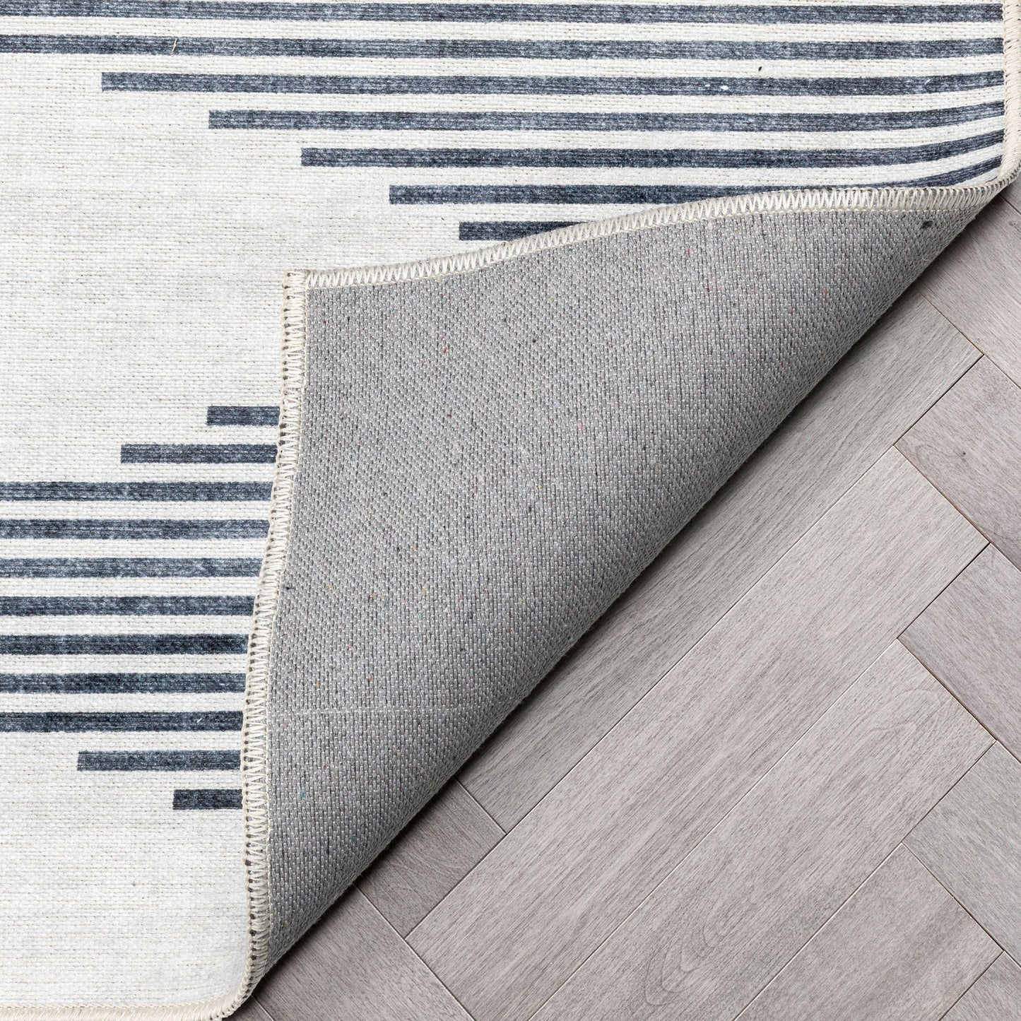 Bree Moroccan Diamond Stripes Ivory Grey Flat-Weave Washable Area Rug W-MR-03A