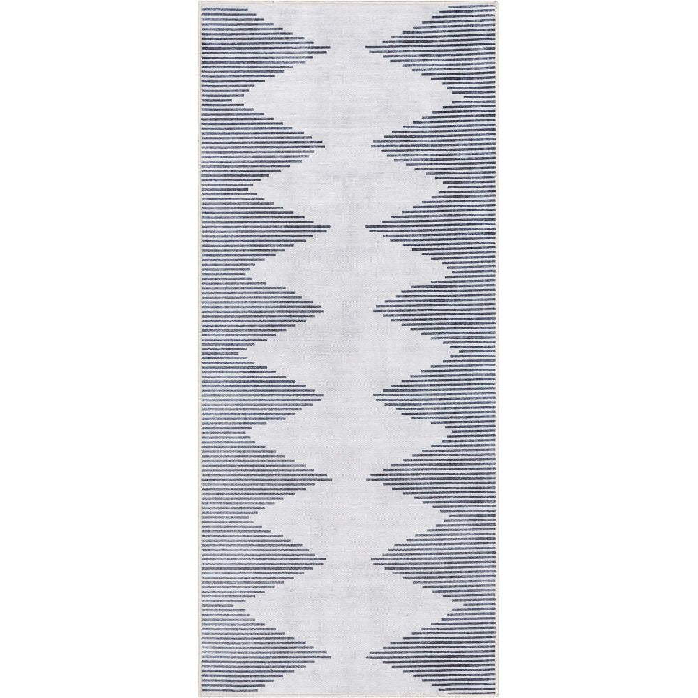 Bree Moroccan Diamond Stripes Ivory Grey Flat-Weave Washable Area Rug W-MR-03A