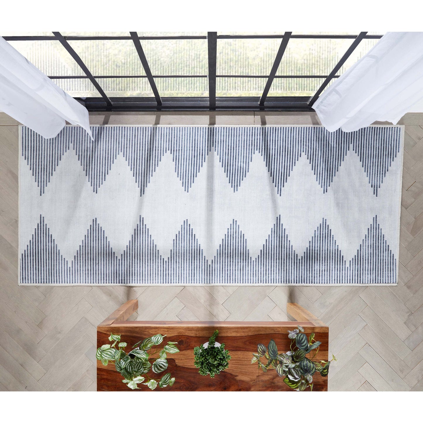 Bree Moroccan Diamond Stripes Ivory Grey Flat-Weave Washable Area Rug W-MR-03A