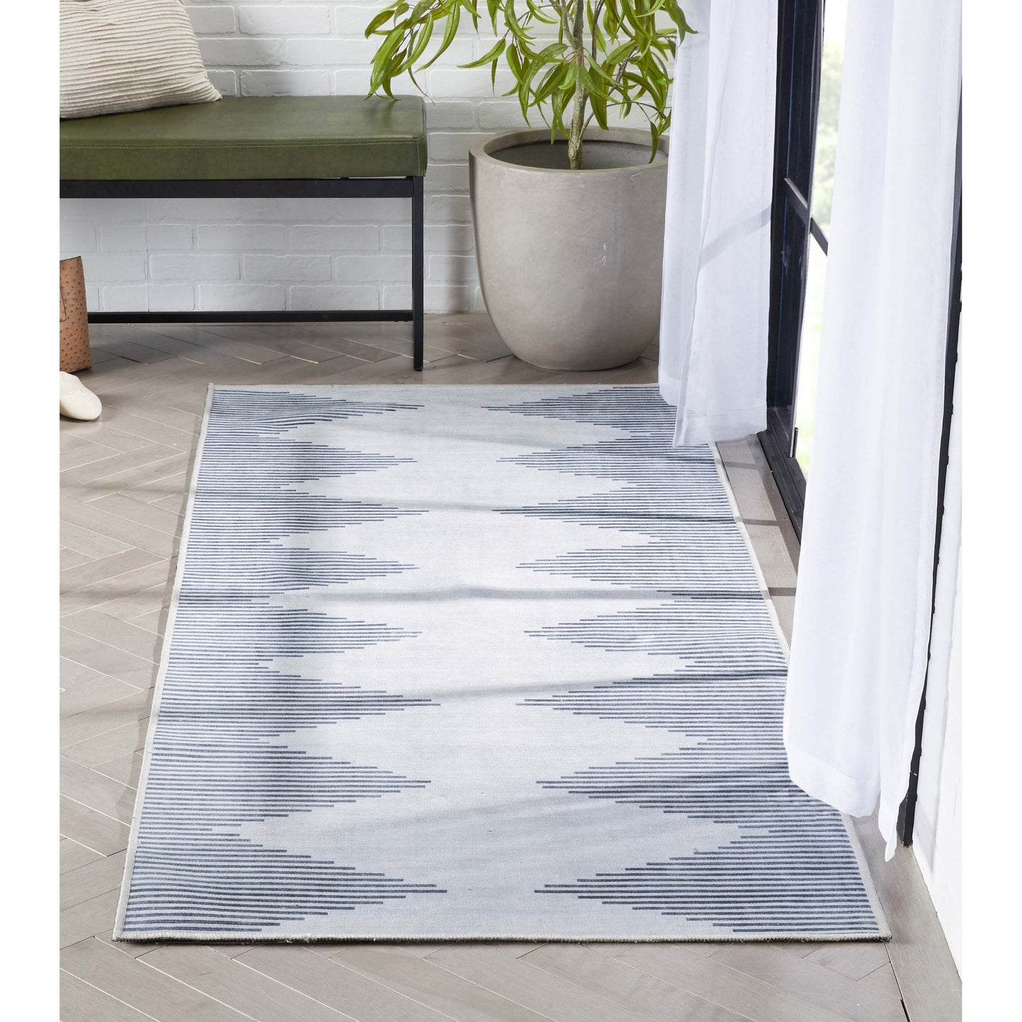 Bree Moroccan Diamond Stripes Ivory Grey Flat-Weave Washable Area Rug W-MR-03A