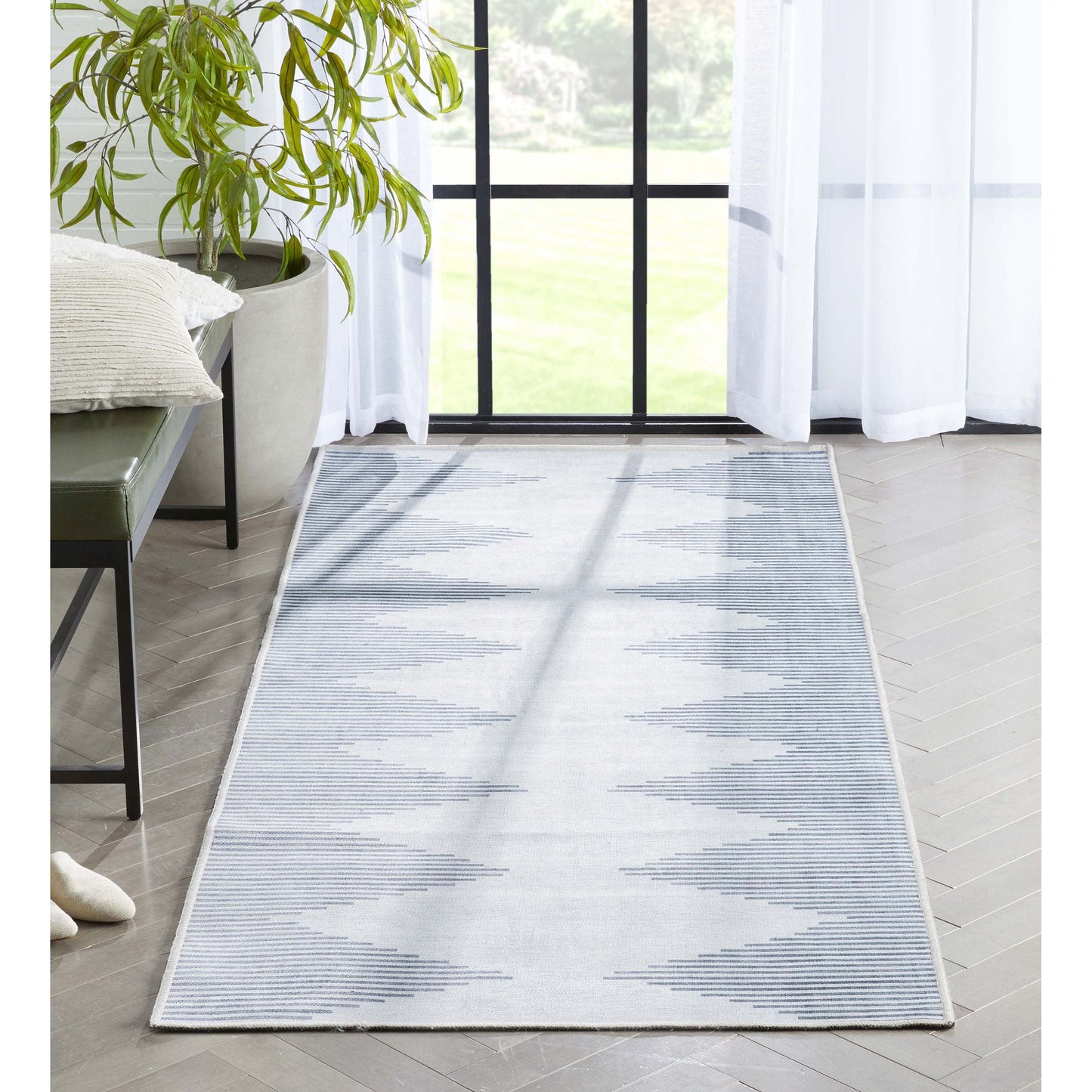 Bree Moroccan Diamond Stripes Ivory Grey Flat-Weave Washable Area Rug W-MR-03A