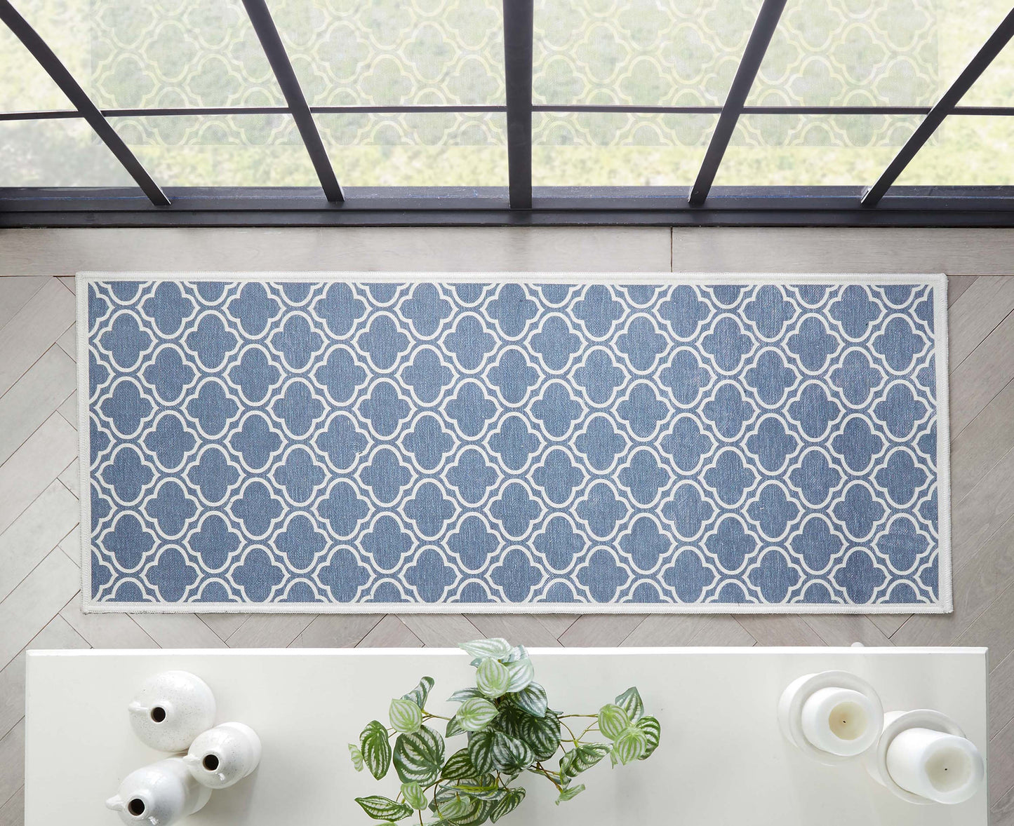 Lattice Moroccan Trellis Charcoal Grey Washable Rug W-MR-04A